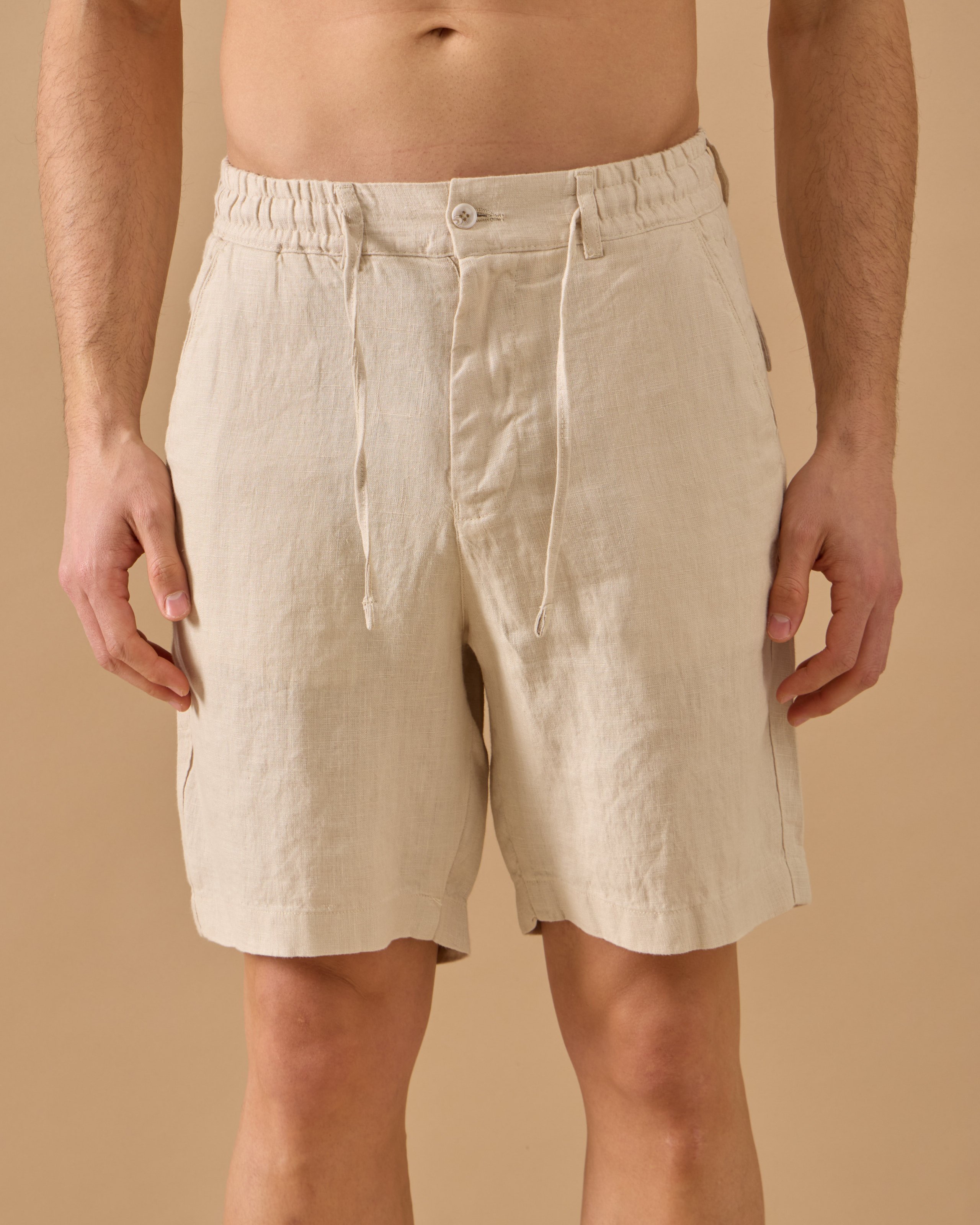 %100 Keten Lastikli Regular Fit Şort - Lacivert