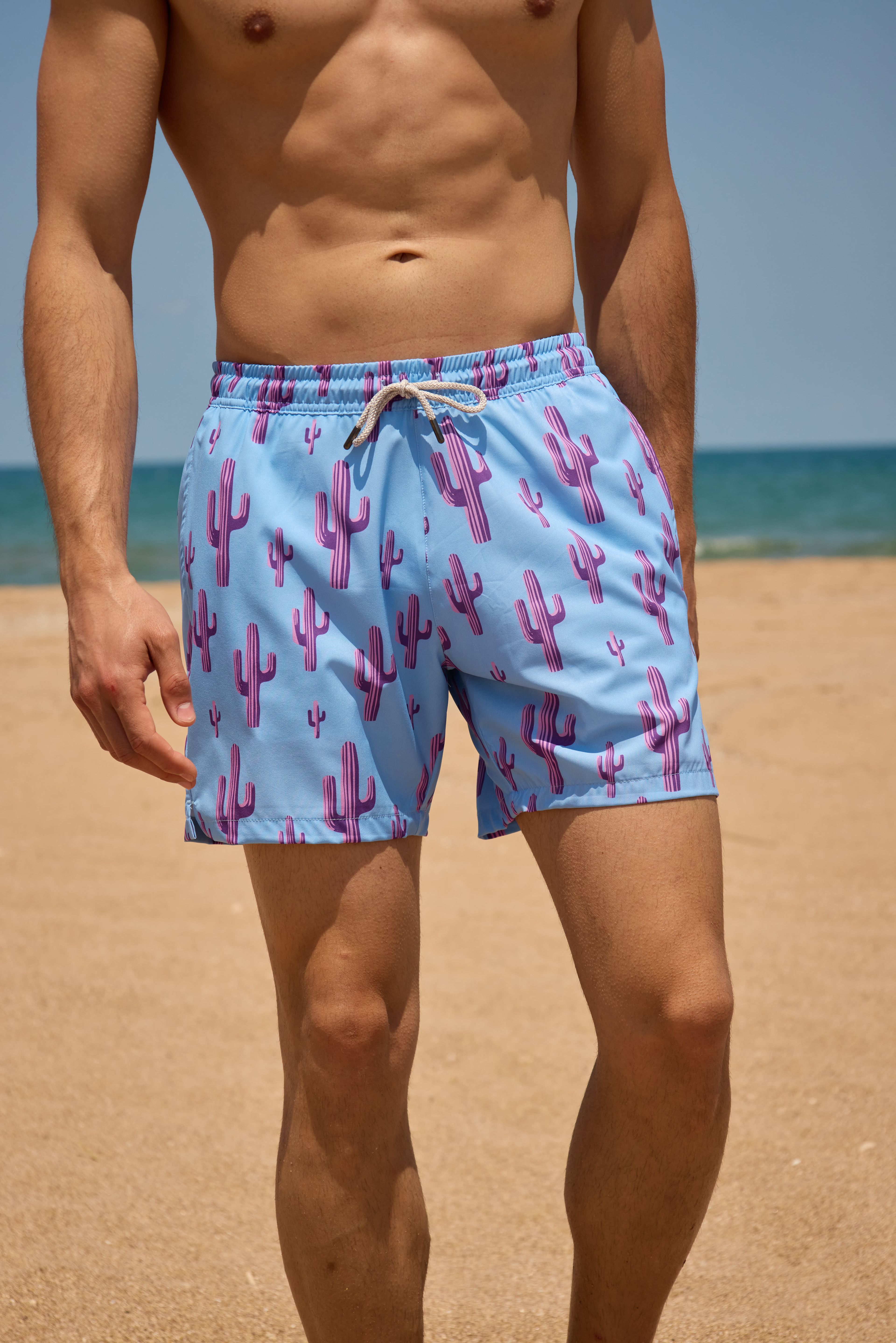 Purple Cactus Flex Desenli Erkek Deniz Şortu