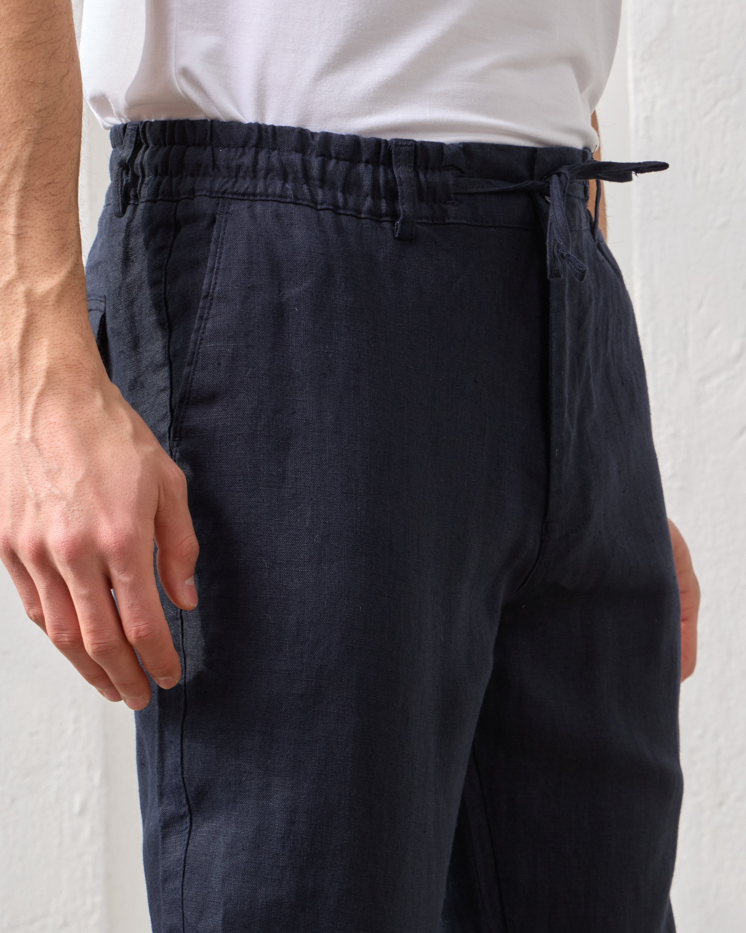 %100 Keten Lastikli Regular Fit Pantolon - Lacivert