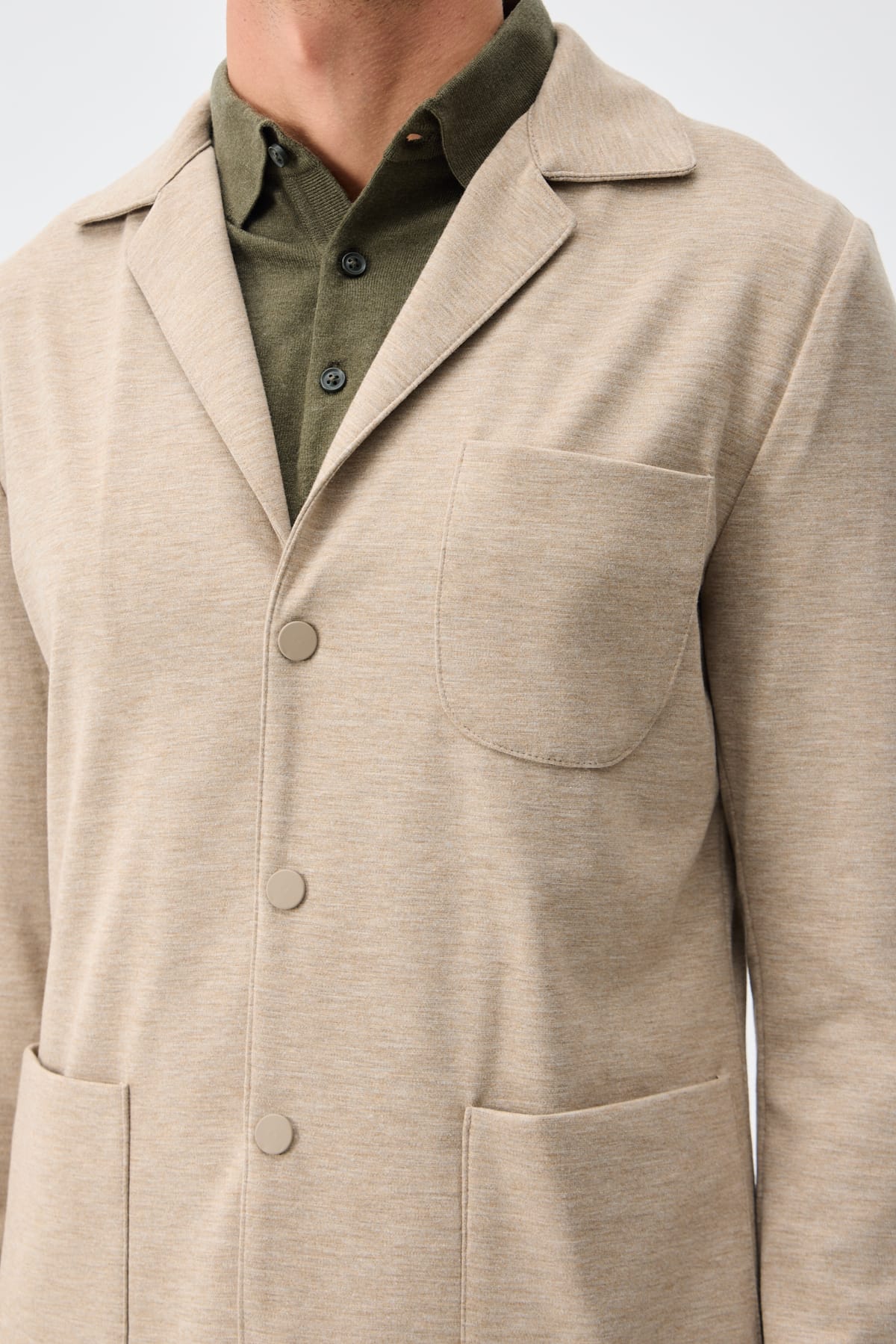 Melanj Dokulu Casual Blazer Ceket - Vizon