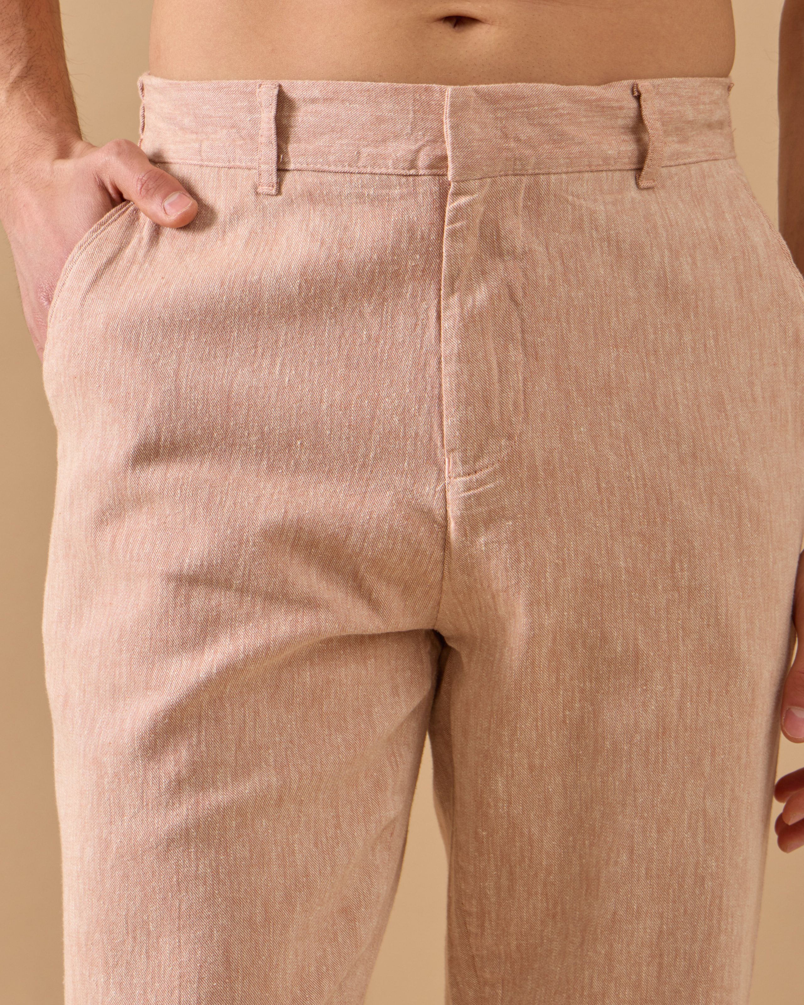 Arkası Lastikli Regular Fit Keten Pantolon - Kiremit