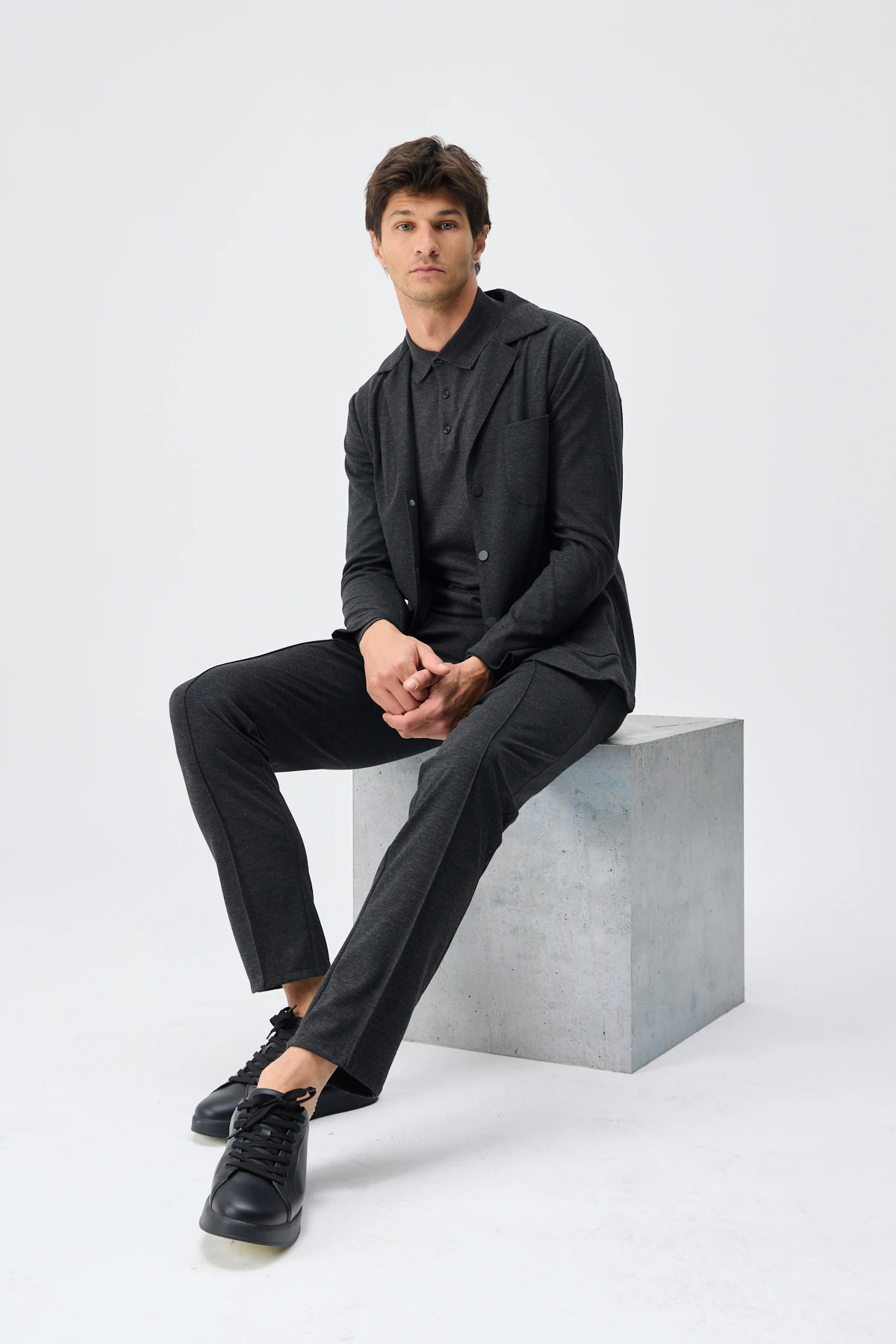 Melanj Dokulu Casual Blazer Ceket - Siyah