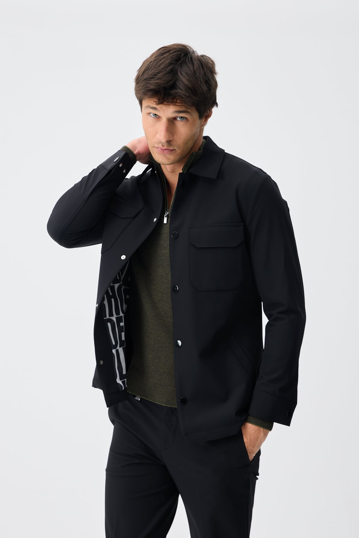 Teknik Dokulu Overshirt Ceket - Siyah