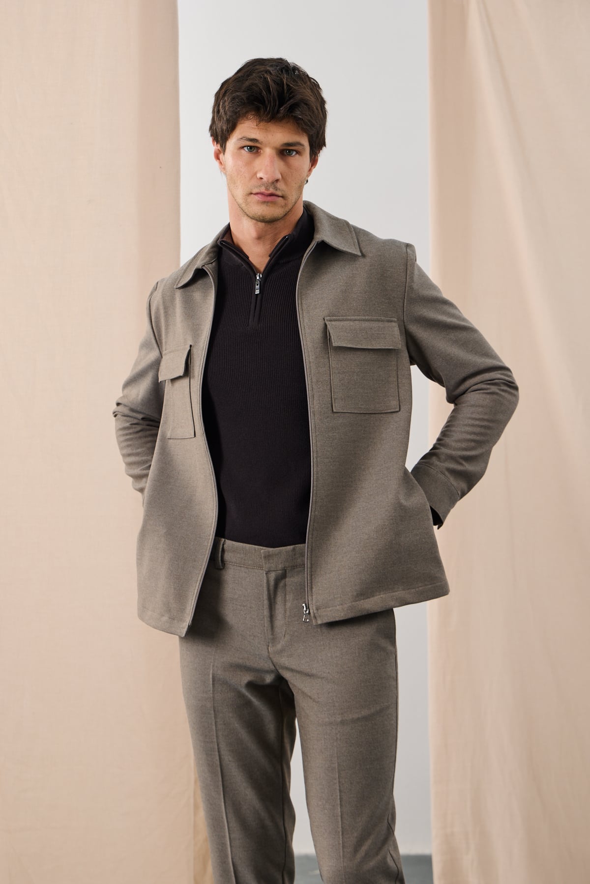 Astarlı Teknik Overshirt Ceket - Vizon