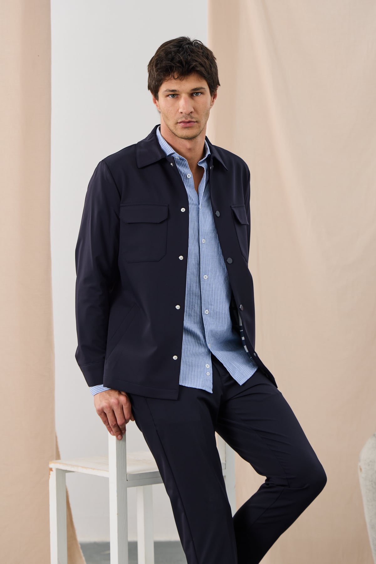 Teknik Dokulu Overshirt Ceket - Lacivert