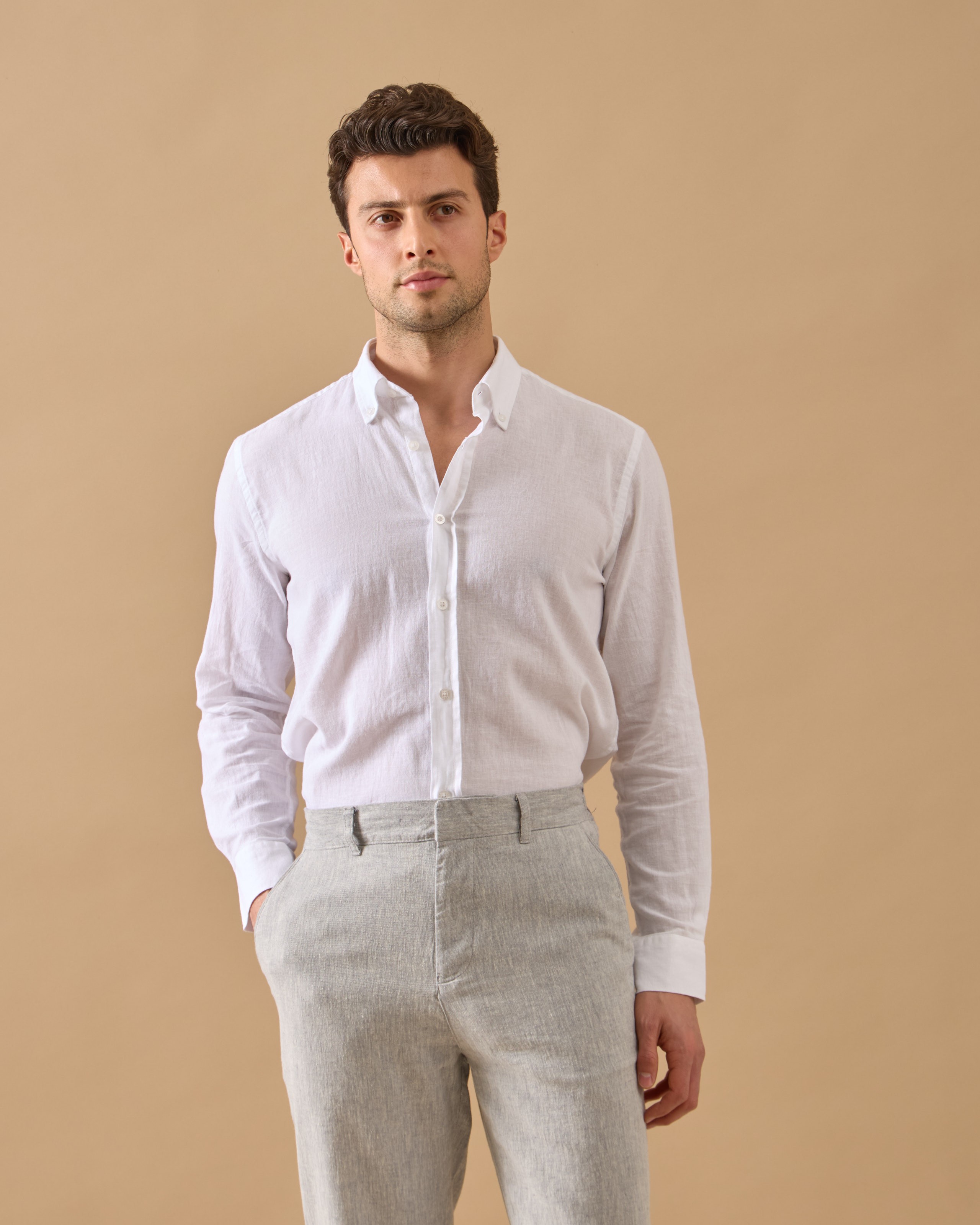 Arkası Lastikli Regular Fit Keten Pantolon - indigo