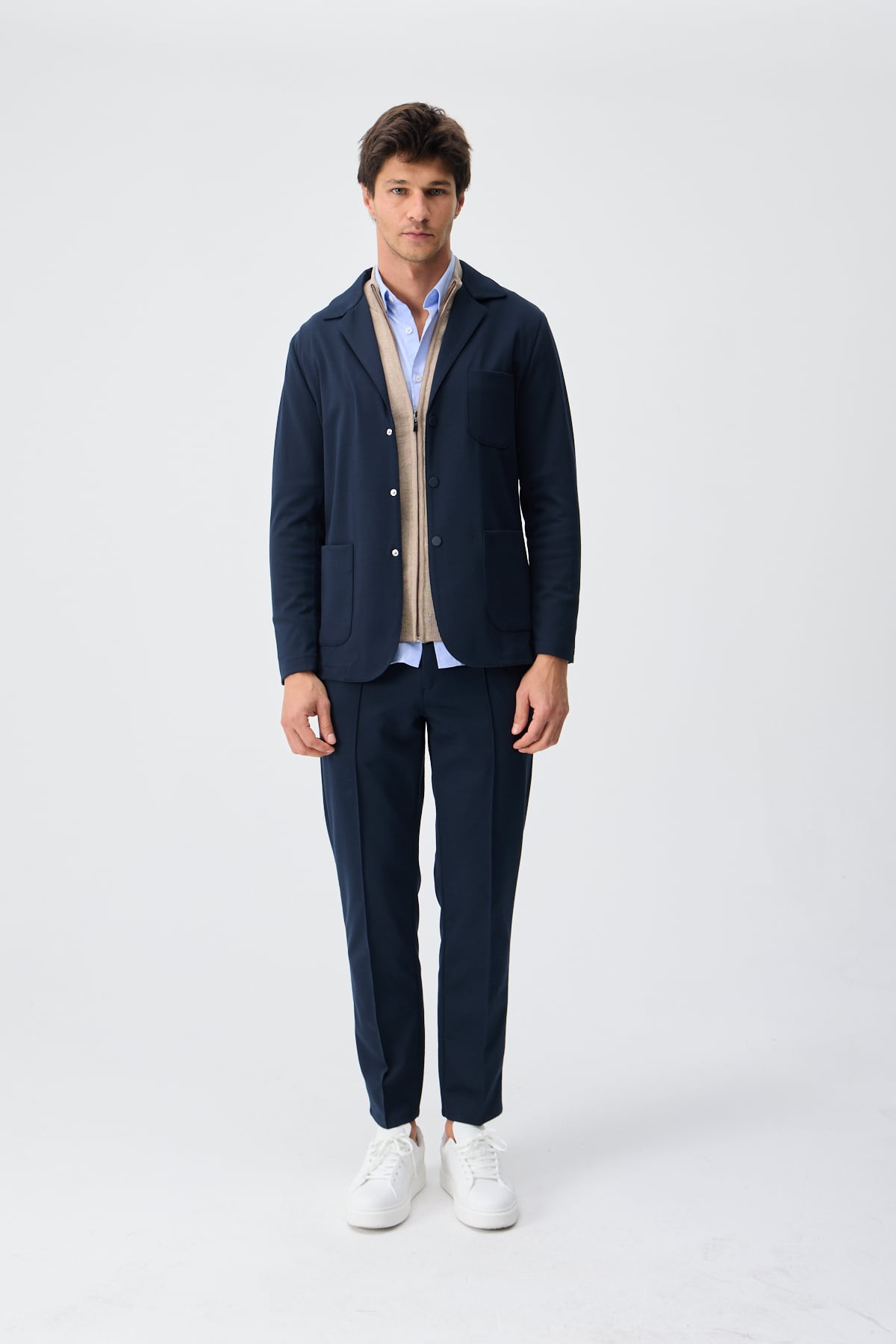 Teknik Kumaş Casual Blazer Ceket - Lacivert