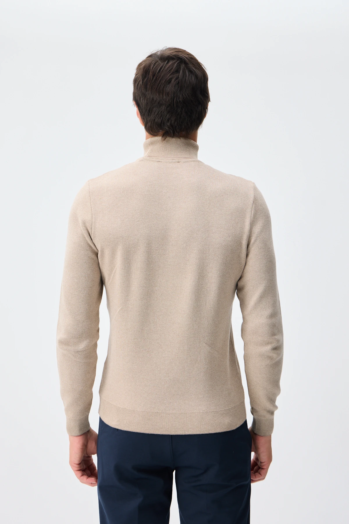 Balıkçı Yaka Triko - A.Vizon/Bej