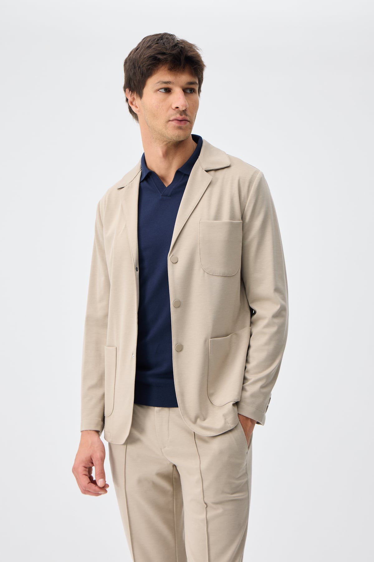Teknik Kumaş Casual Blazer Ceket - Bej