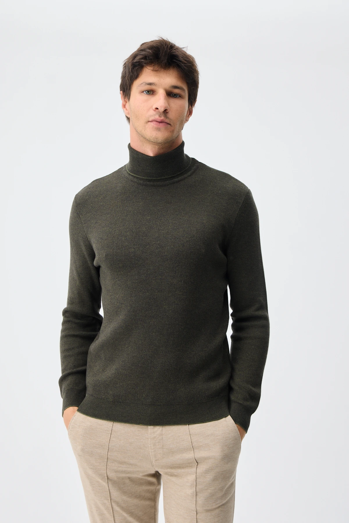 Balıkçı Yaka Triko - Haki/Kahve