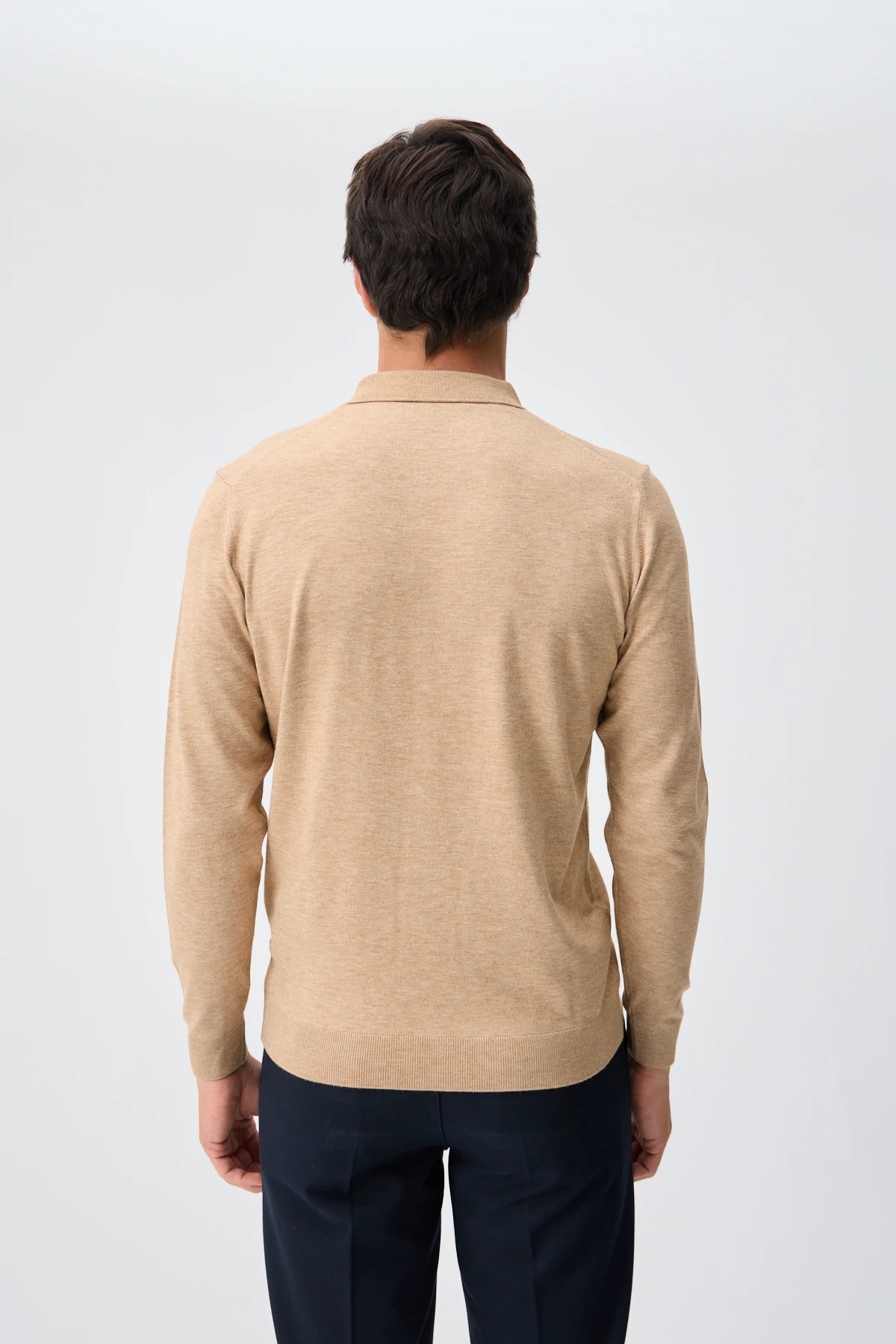 Kaşmir Karışımlı Fermuarlı Polo Yaka Triko - Camel