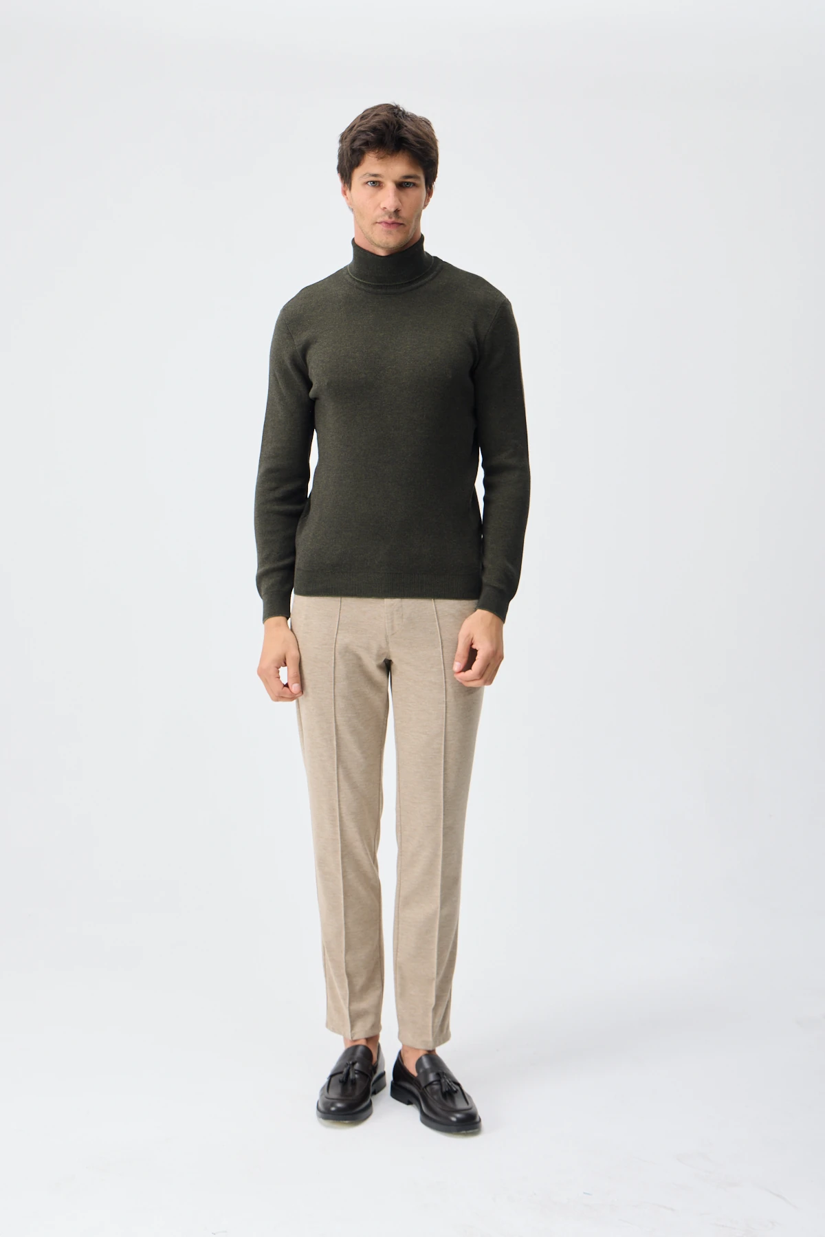 Balıkçı Yaka Triko - Haki/Kahve