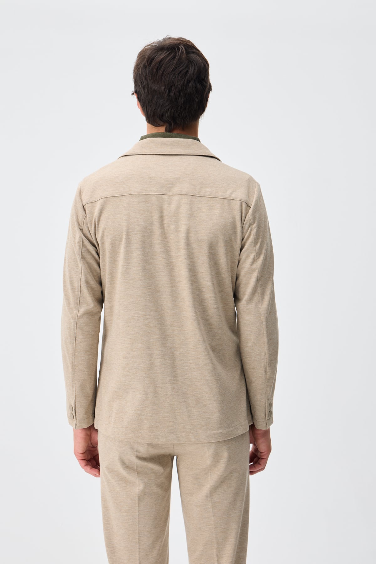 Melanj Dokulu Casual Blazer Ceket - Vizon