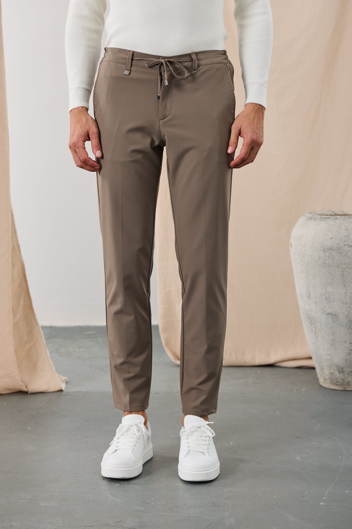 Poliamid Esnek Jogger Pantolon - Karamel