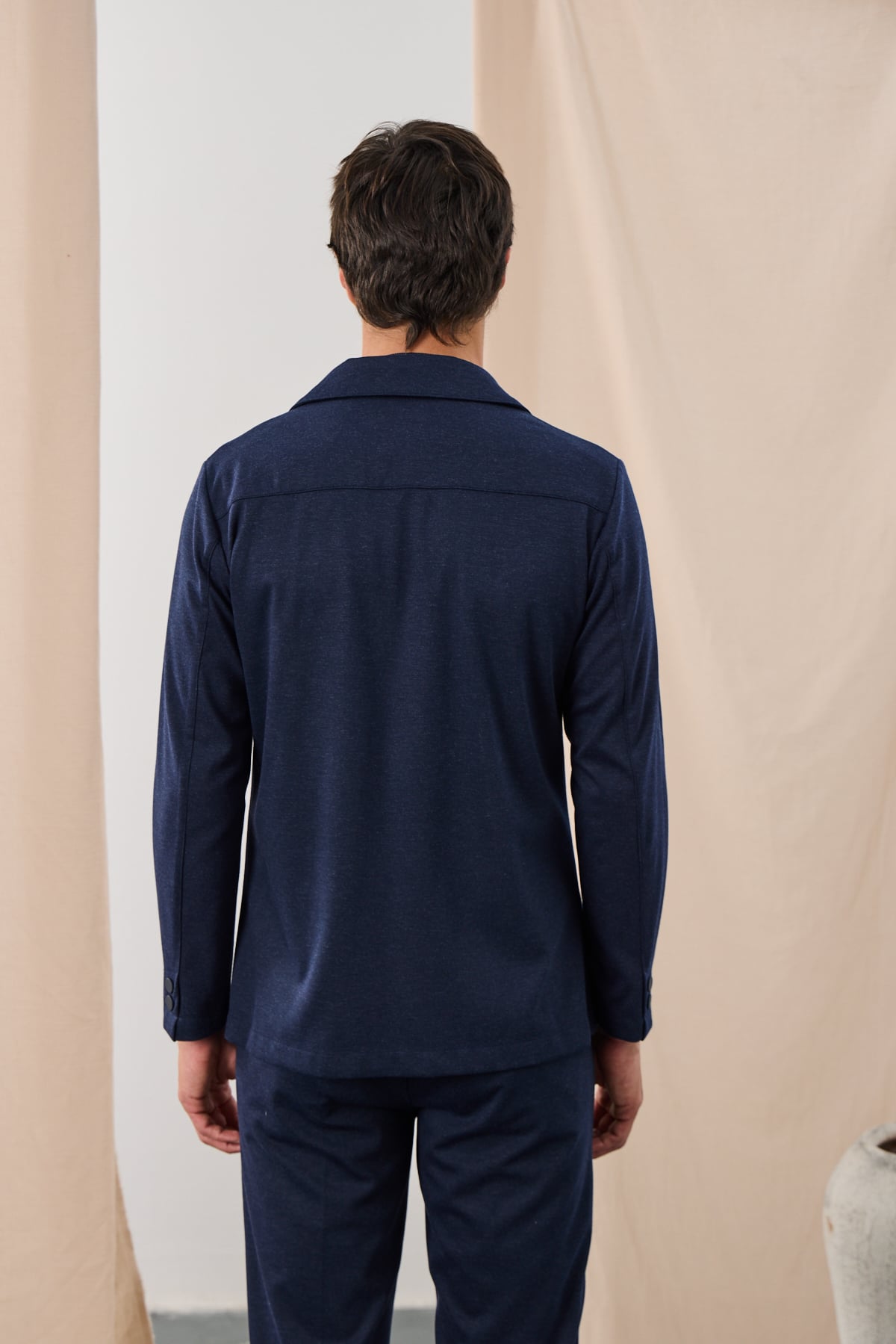 Melanj Dokulu Casual Blazer Ceket - Lacivert