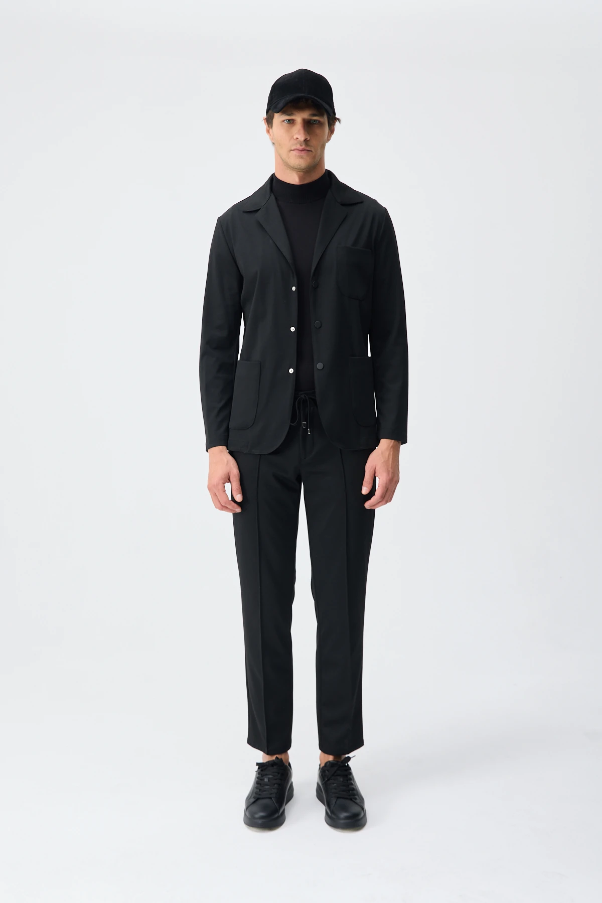 Teknik Kumaş Casual Blazer Ceket - Siyah