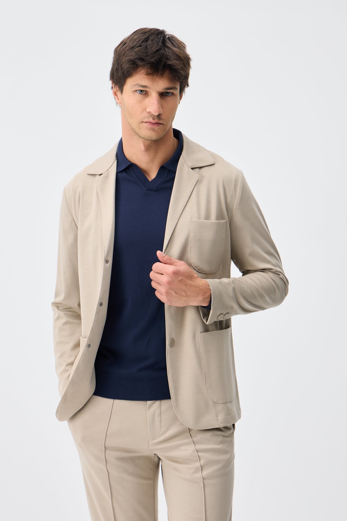 Teknik Kumaş Casual Blazer Ceket - Bej