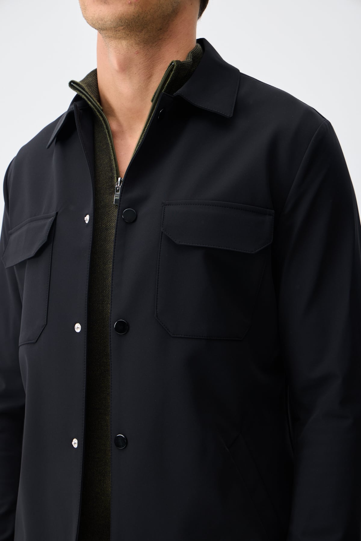 Teknik Dokulu Overshirt Ceket - Siyah
