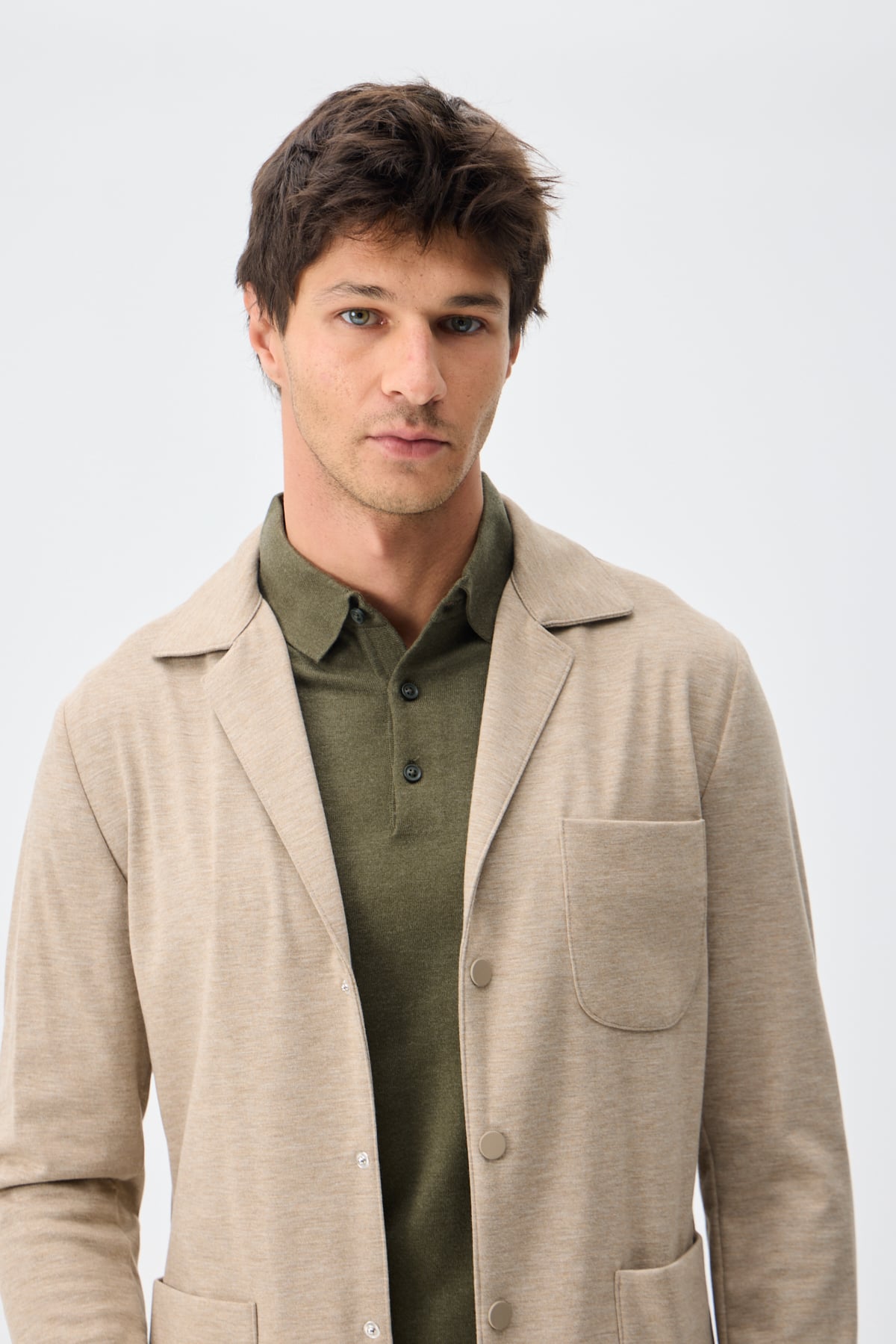 Melanj Dokulu Casual Blazer Ceket - Vizon