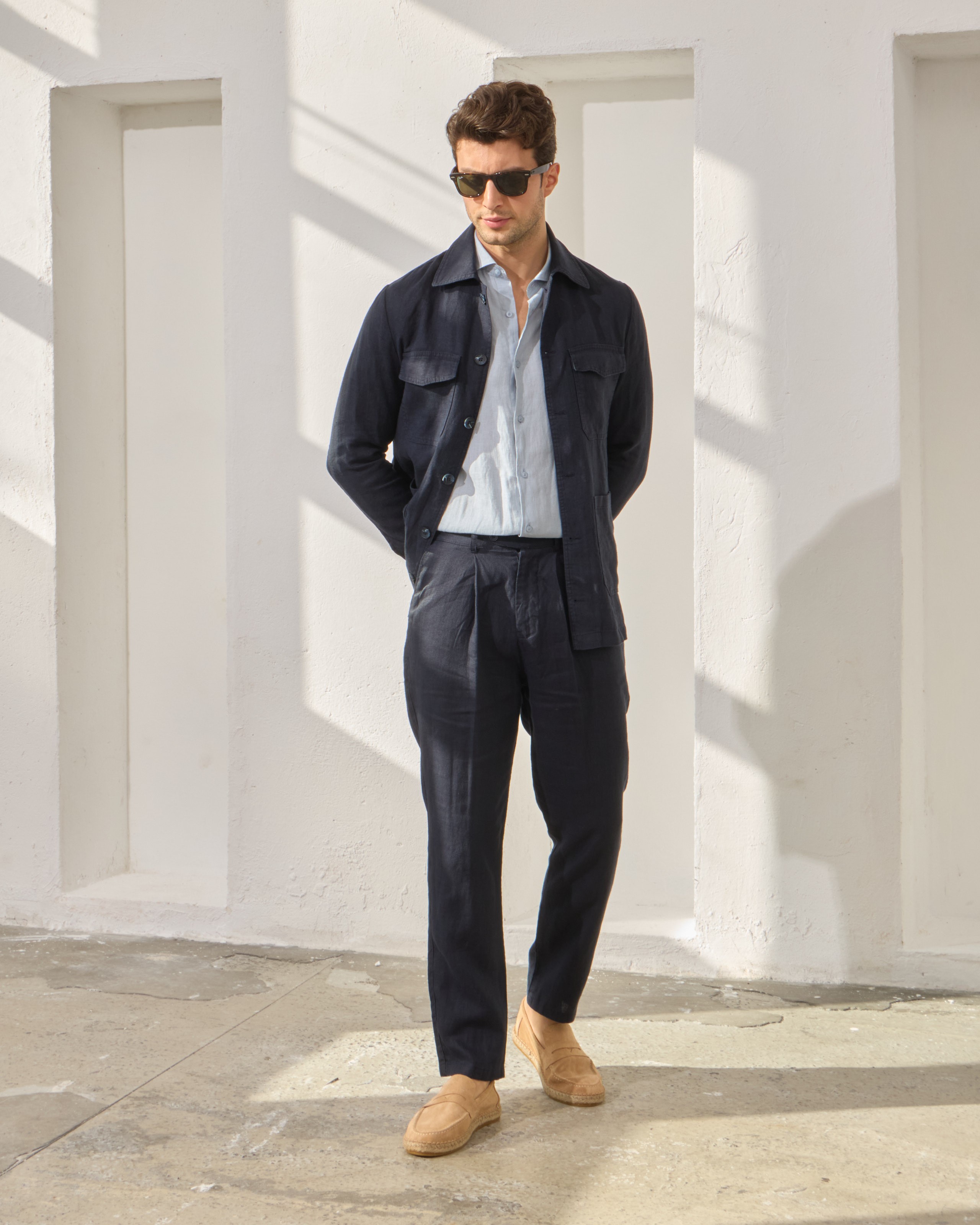 %100 Keten Pileli Regular Fit Pantolon - Lacivert