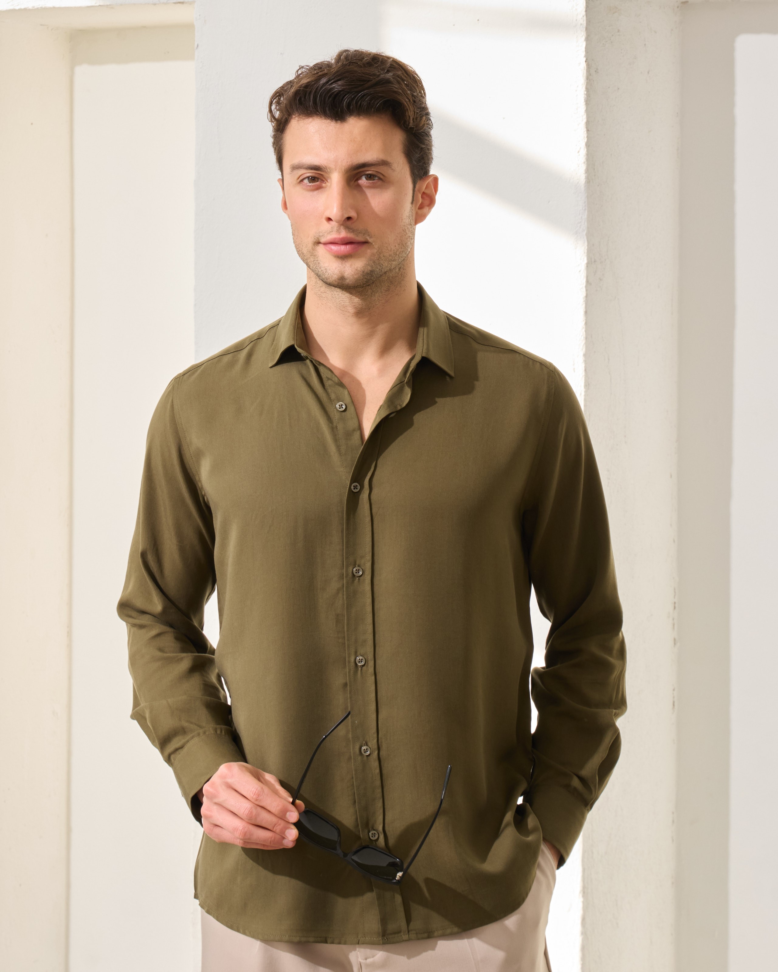 %100 Tencel Gömlek - Haki