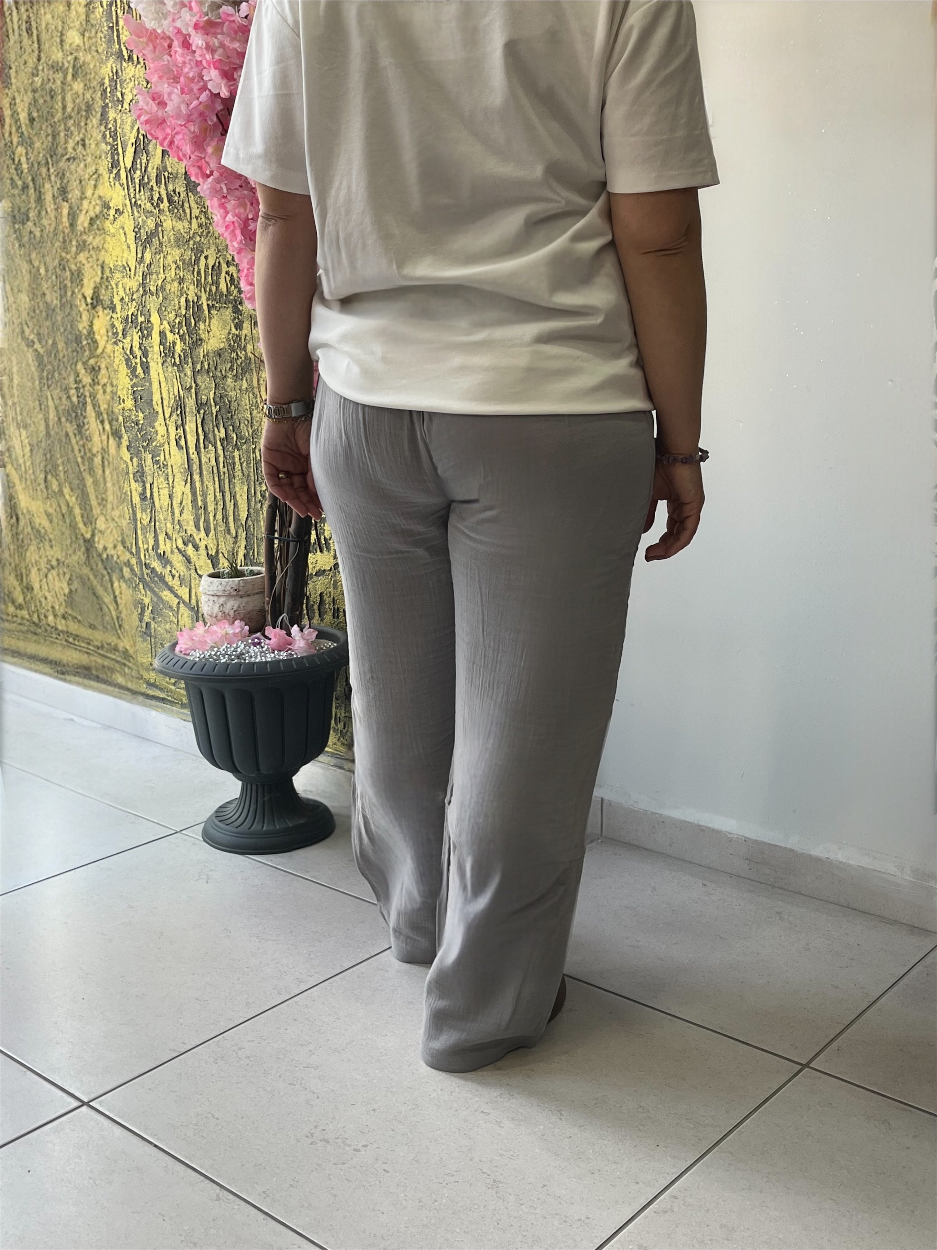 Müslin Beli Büzgülü Pantolon 