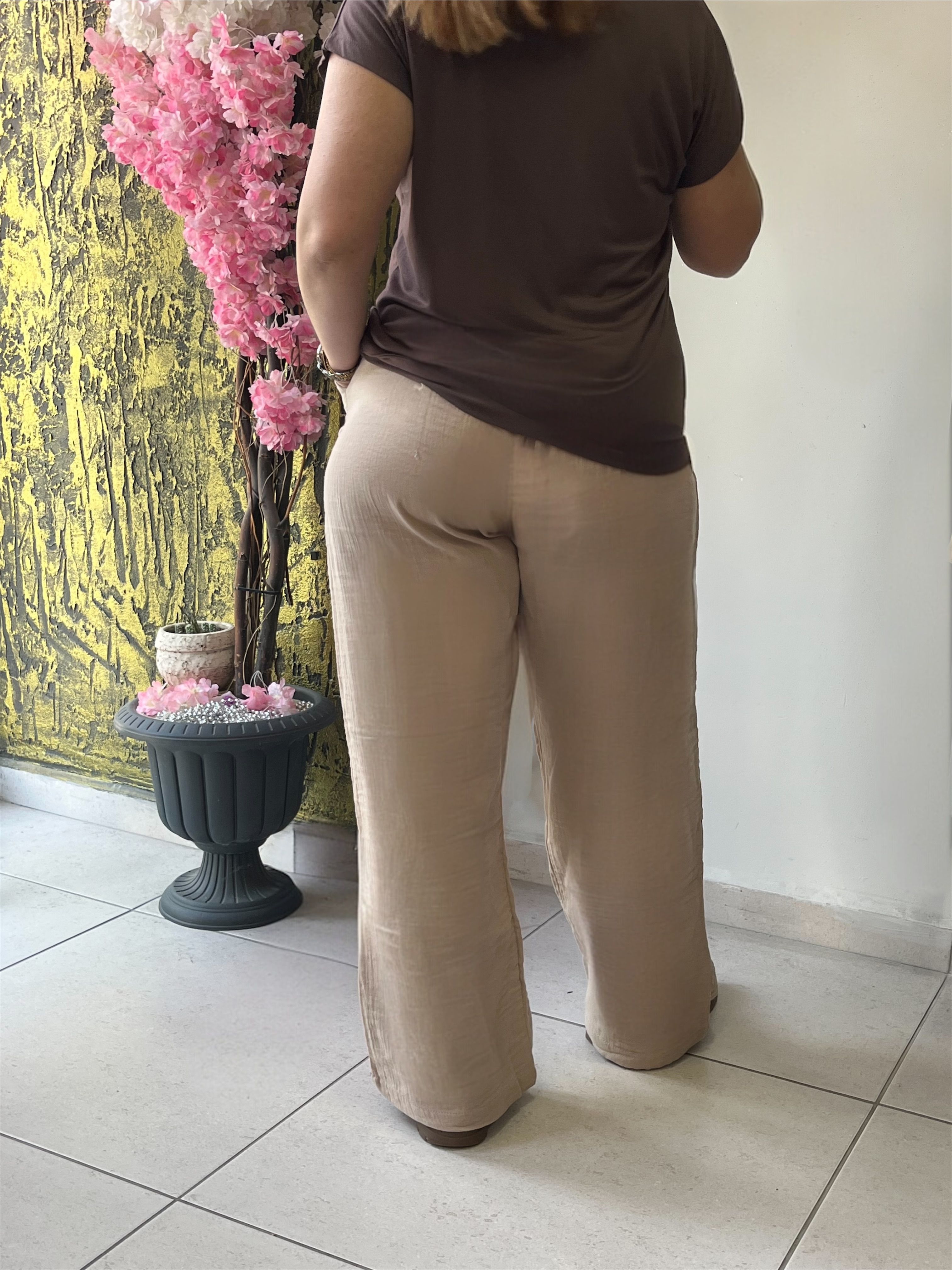Müslin Beli Büzgülü Pantolon 