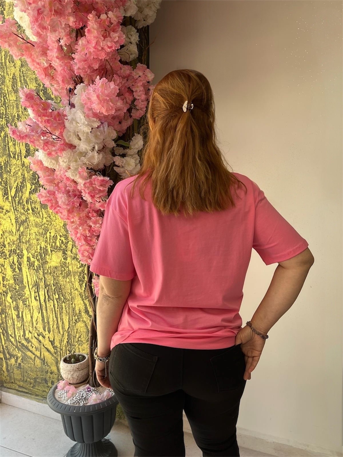 Kiraz Detaylı Pembe Tişört
