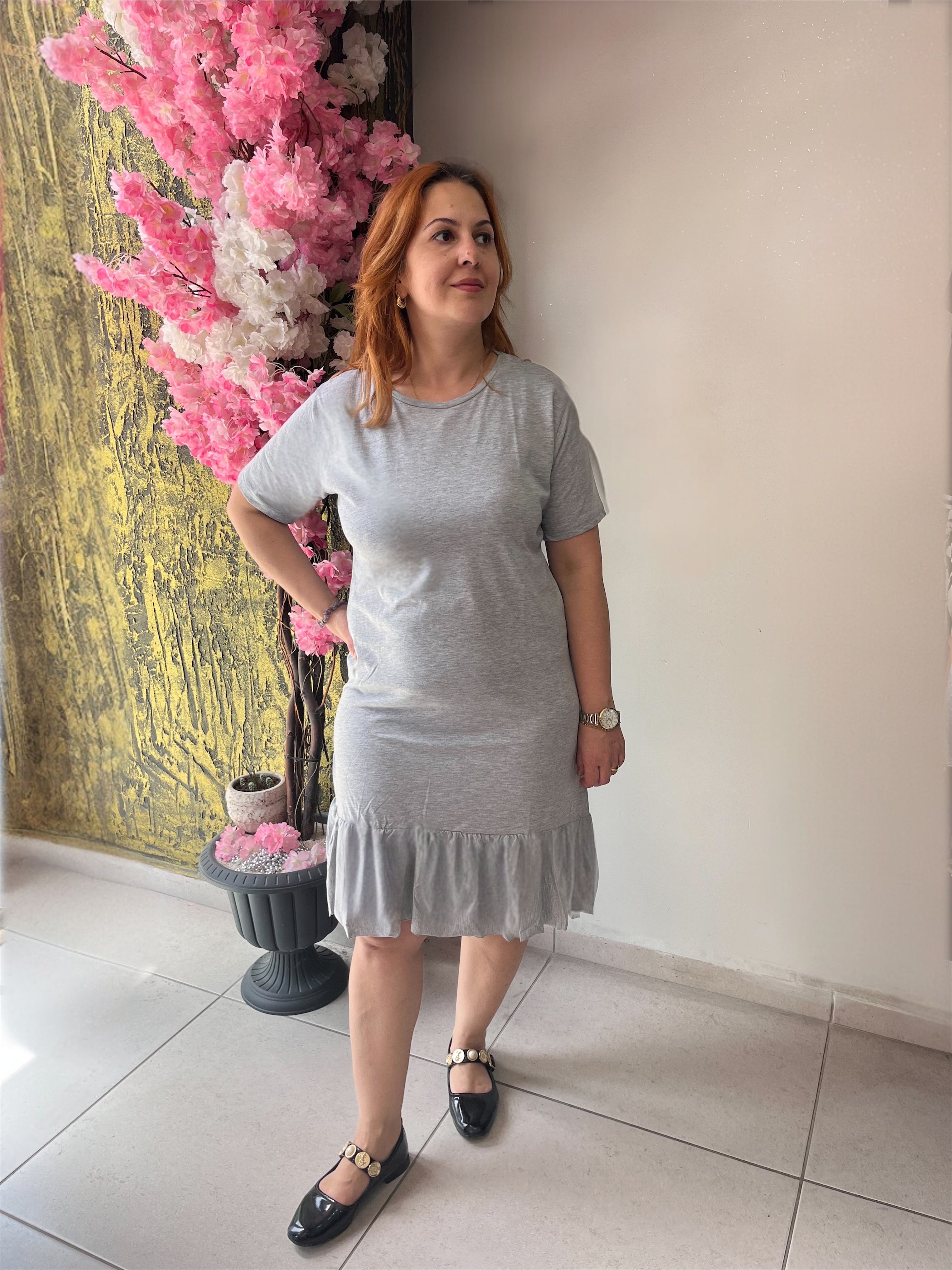 Penye Fırfır Detaylı Kısa Kollu Elbise