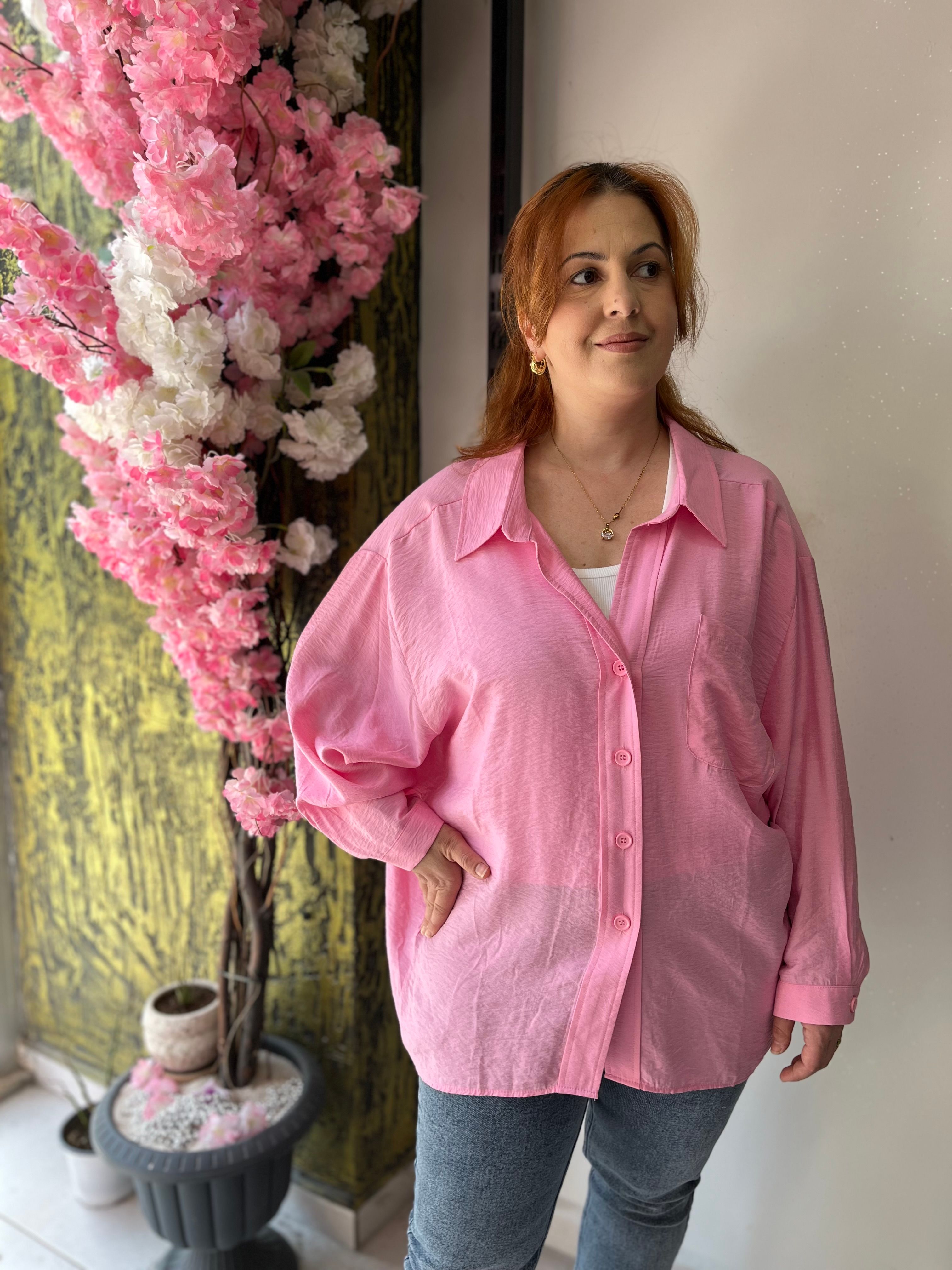 Pembe Salaş Viskon Gömlek