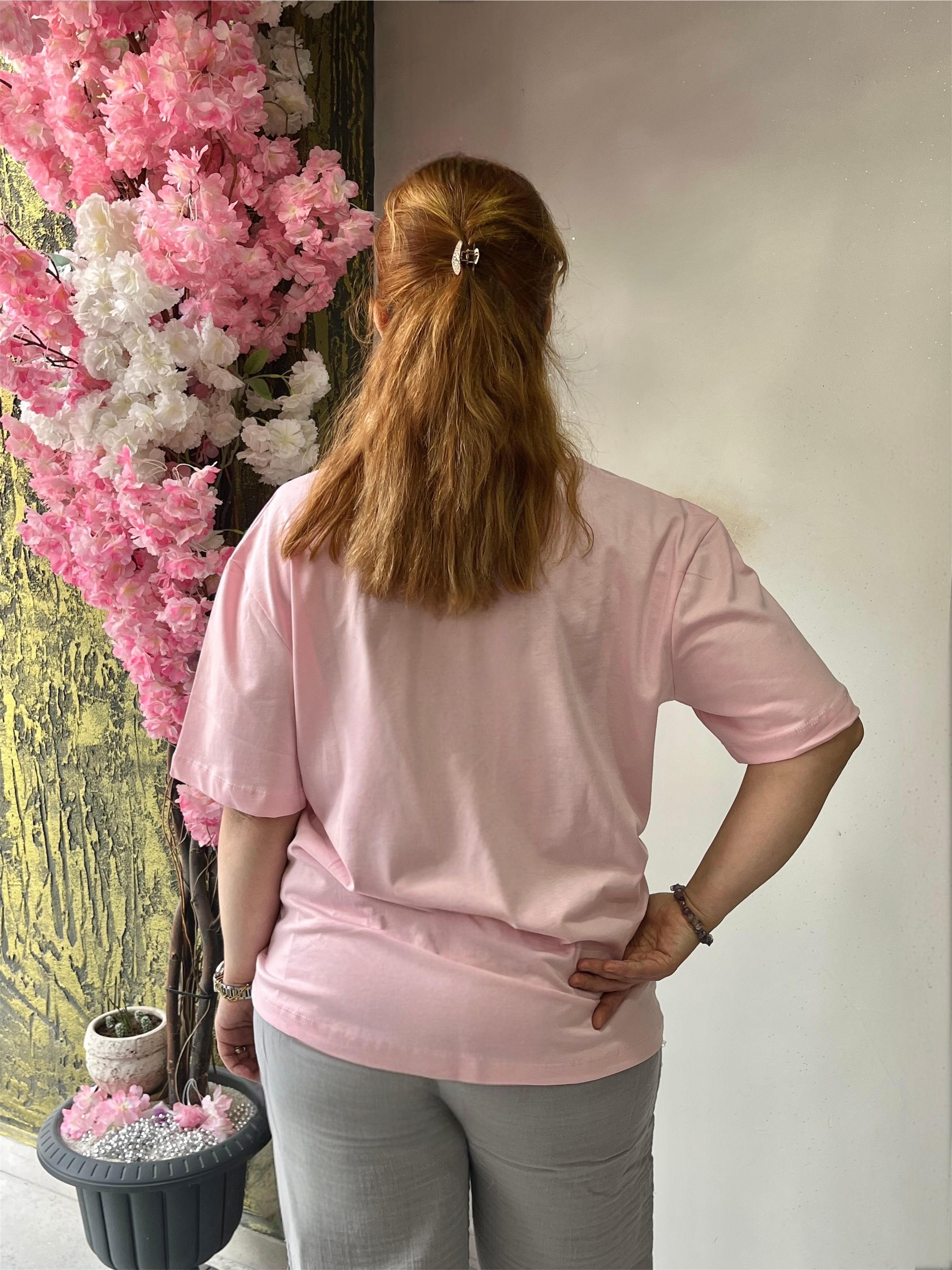Pul ve Boncuk Detaylı Tişört – Pembe