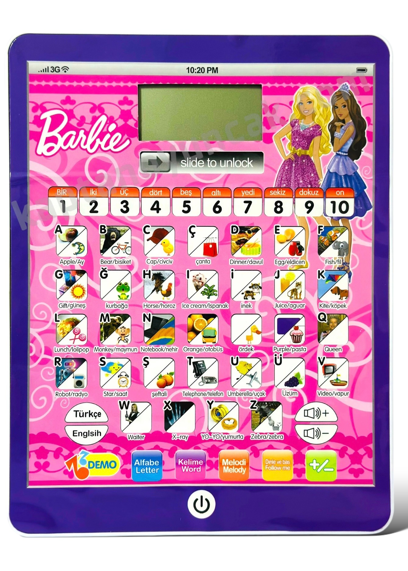 Eğitici Türkçe ve İngilizce Sesli Alfabe Sayılar Heceleme Kelime ve Matematik Oyunu Akıllı Tablet