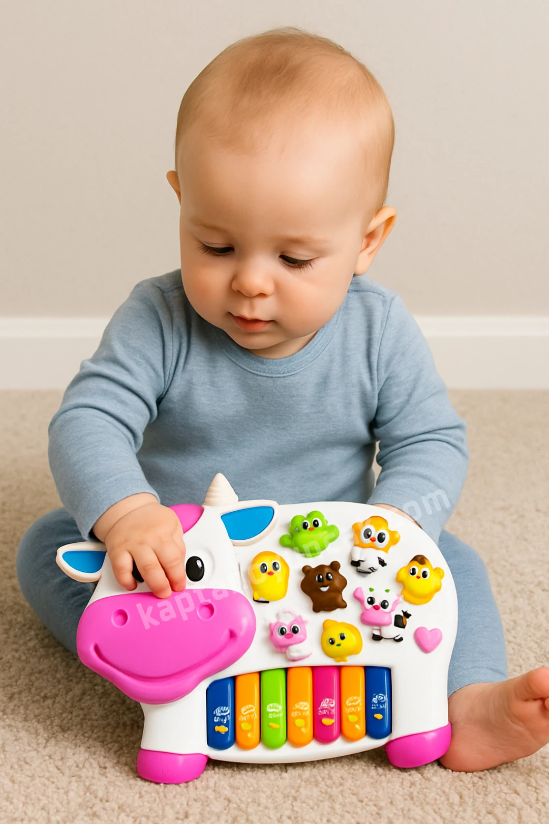 Çiftlik Hayvan Sesli Eğitici Bebek Piyano Oyuncak - İnek