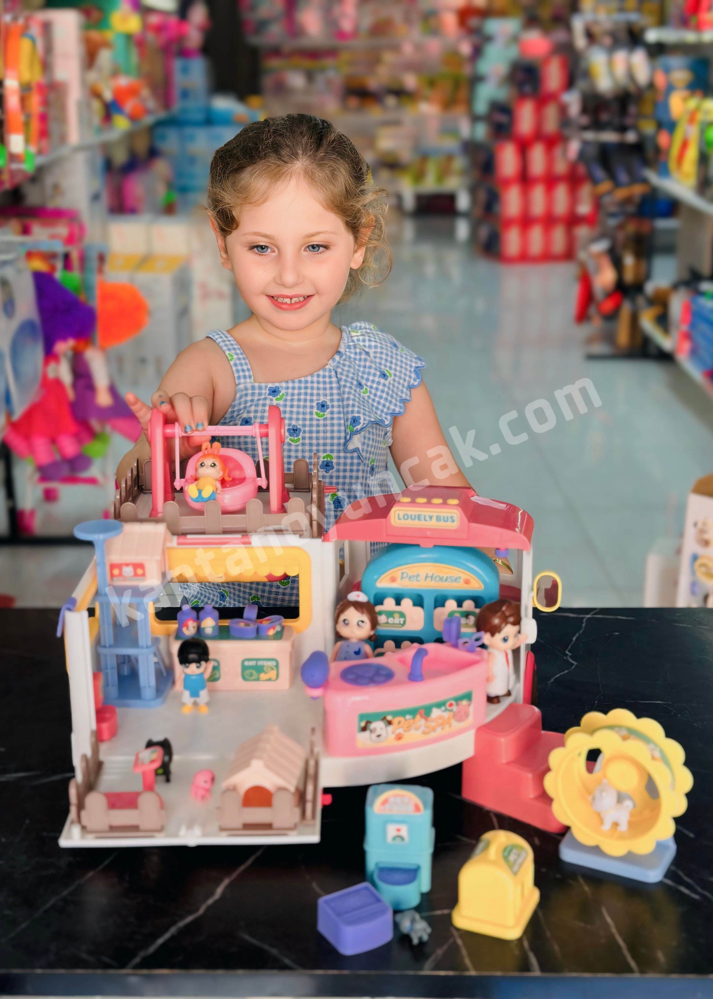 Vardem Büyük Boy Sesli Işıklı Aksesuarlı Veteriner Karavan Pet House