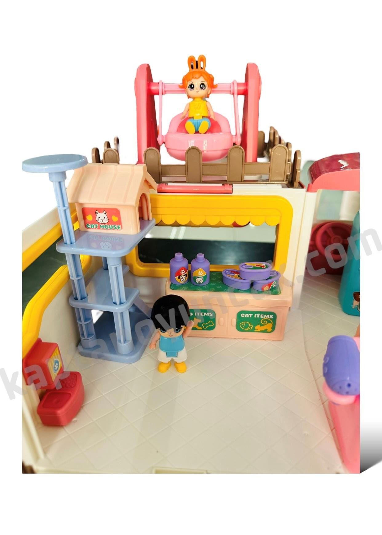 Vardem Büyük Boy Sesli Işıklı Aksesuarlı Veteriner Karavan Pet House