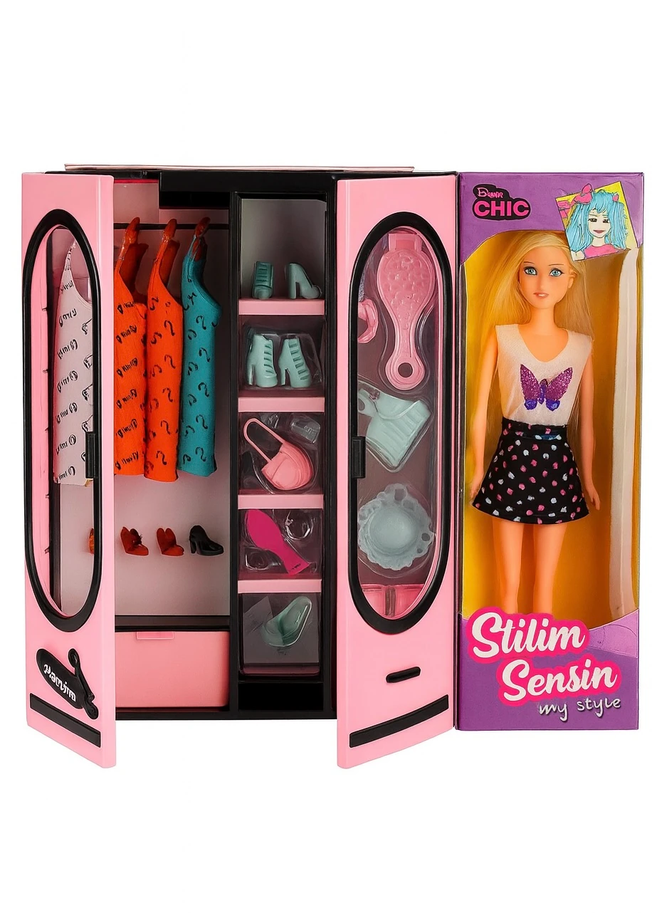 Stilim Sesin Barbie Bebek Elbise Gardıroplu Aksesuarlı Oyun Seti