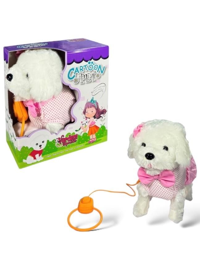 Vardem Tasmalı Hareketli Yürüyen Peluş Köpek Pembe Fiyonklu