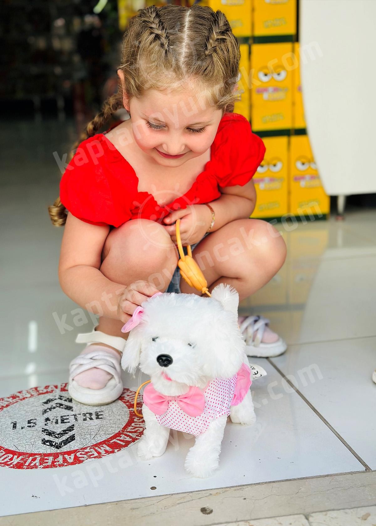 Vardem Tasmalı Hareketli Yürüyen Peluş Köpek Pembe Fiyonklu