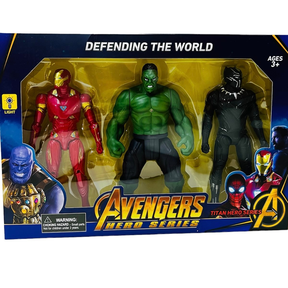 Avengers Işıklı İron Man Hulk Kara Panter 3'lü Oyun Seti - Süper Kahramanlar