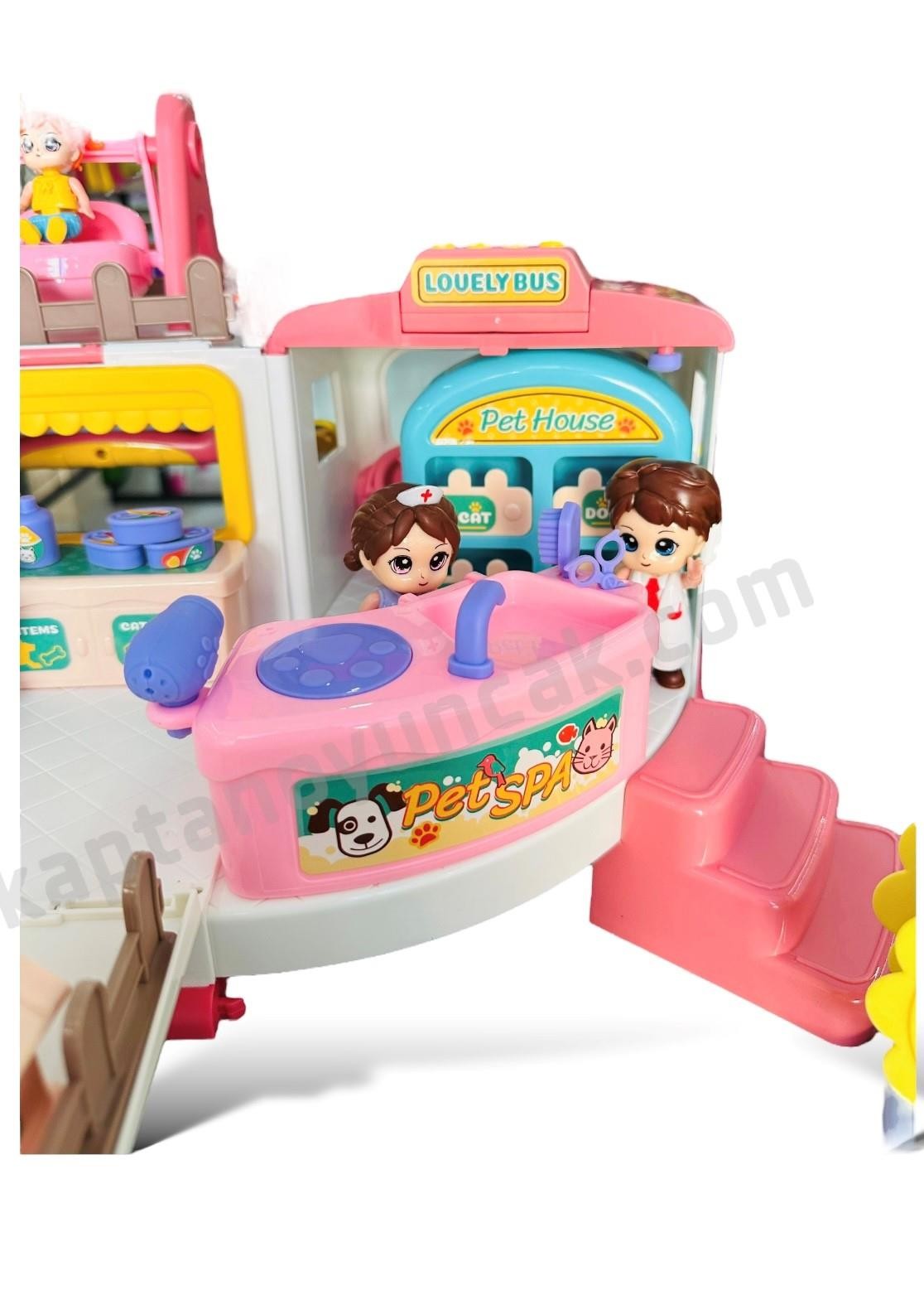 Vardem Büyük Boy Sesli Işıklı Aksesuarlı Veteriner Karavan Pet House