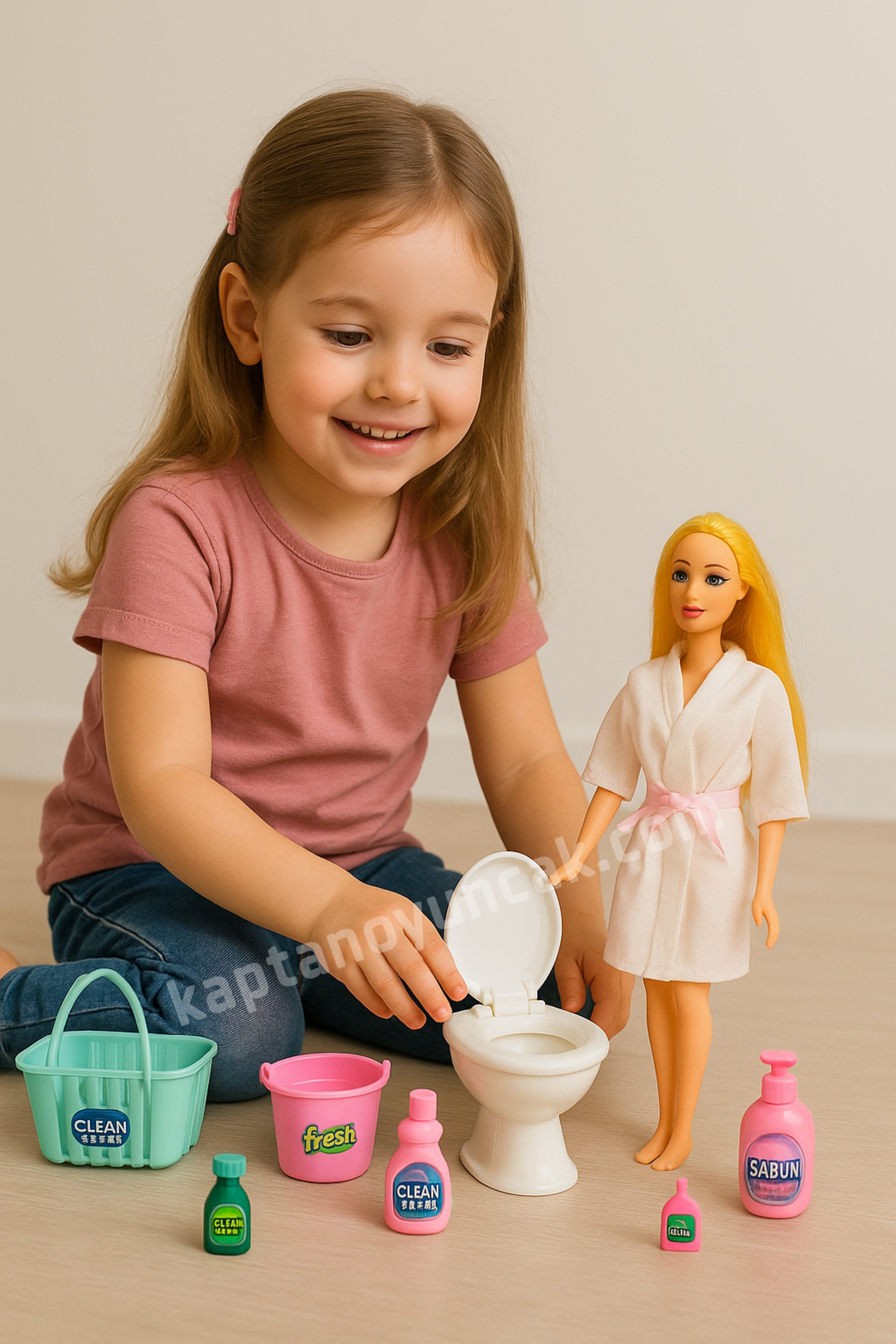 Anlily Aksesuarlı Tuvalet Lavabo Temizlik Bebek Oyun Seti