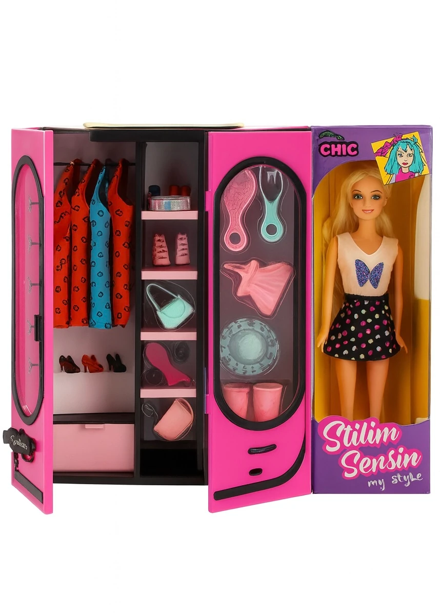 Stilim Sesin Barbie Bebek Elbise Gardıroplu Aksesuarlı Oyun Seti