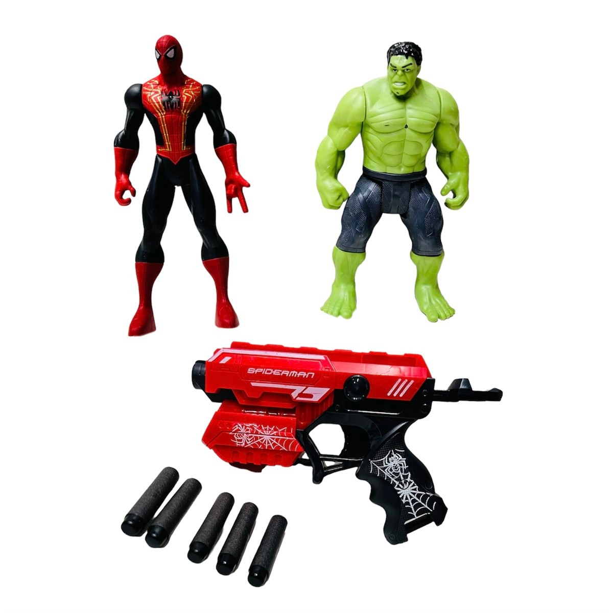 Avengers Işıklı Örümcek Adam Hulk ve Sünger Atan Nerf Tabanca 3'lü Oyun Seti - Süper Kahramanlar