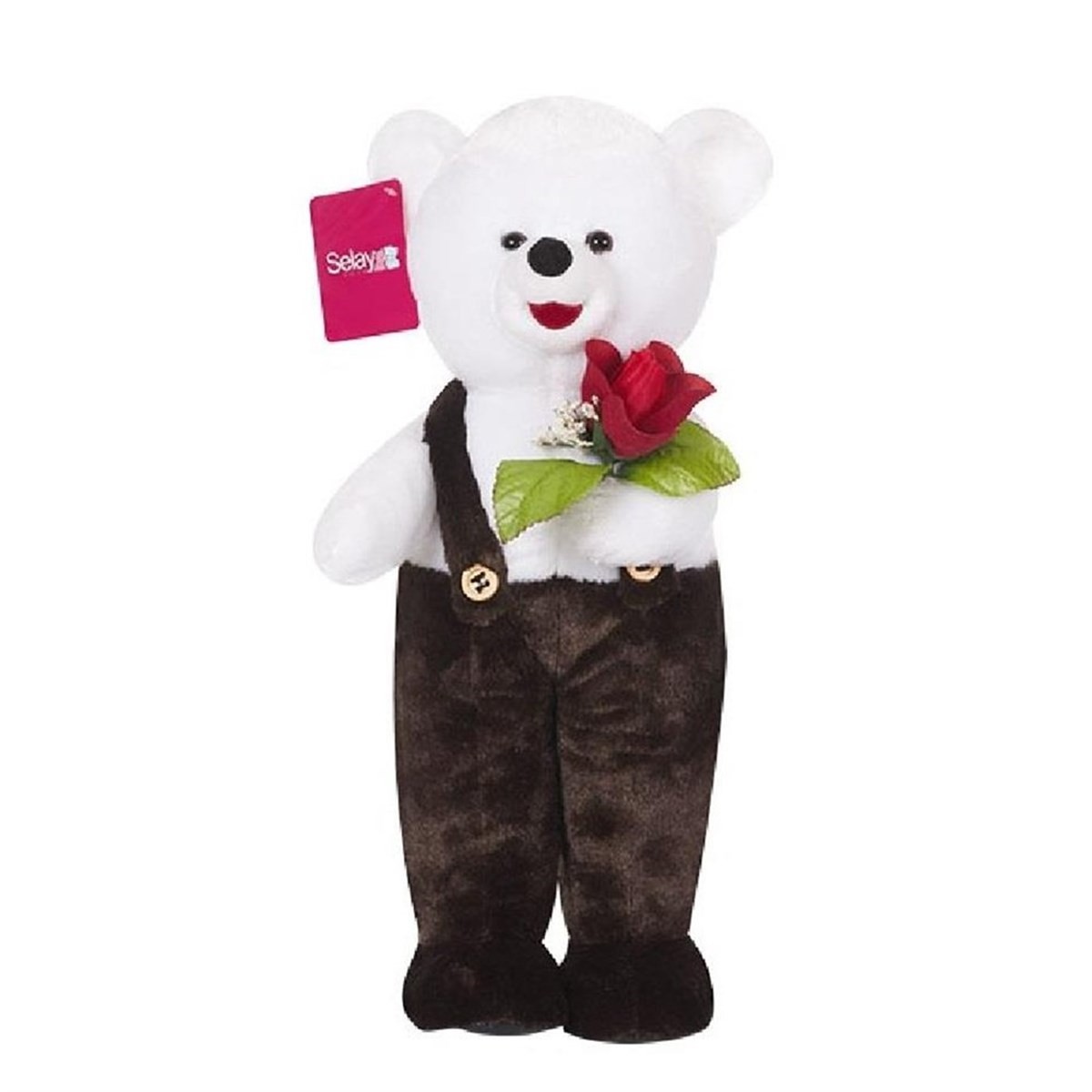 Peluş Çiçekli Tulumlu Peluş Ayıcık Koyu Kahve 117 CM Oyuncak