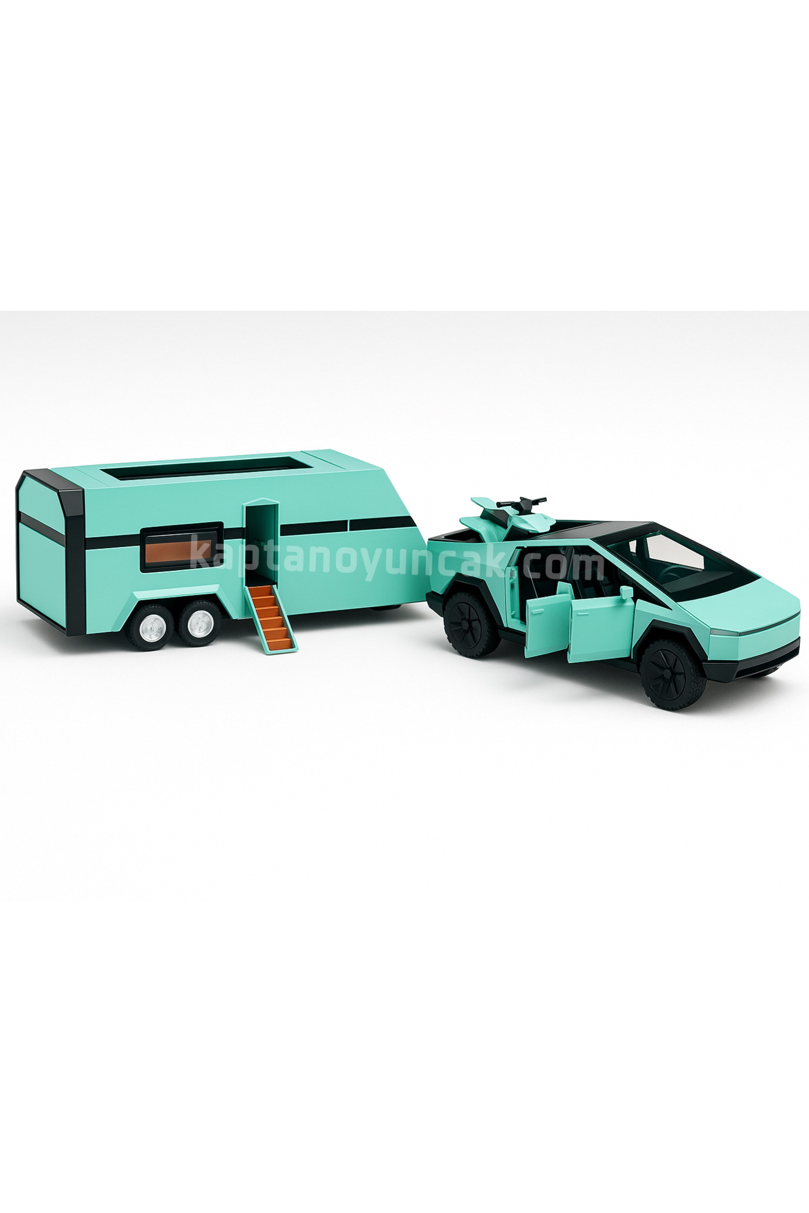 Çek Bırak Sesli Işıklı Metal Tesla Cybertruck ve Karavan