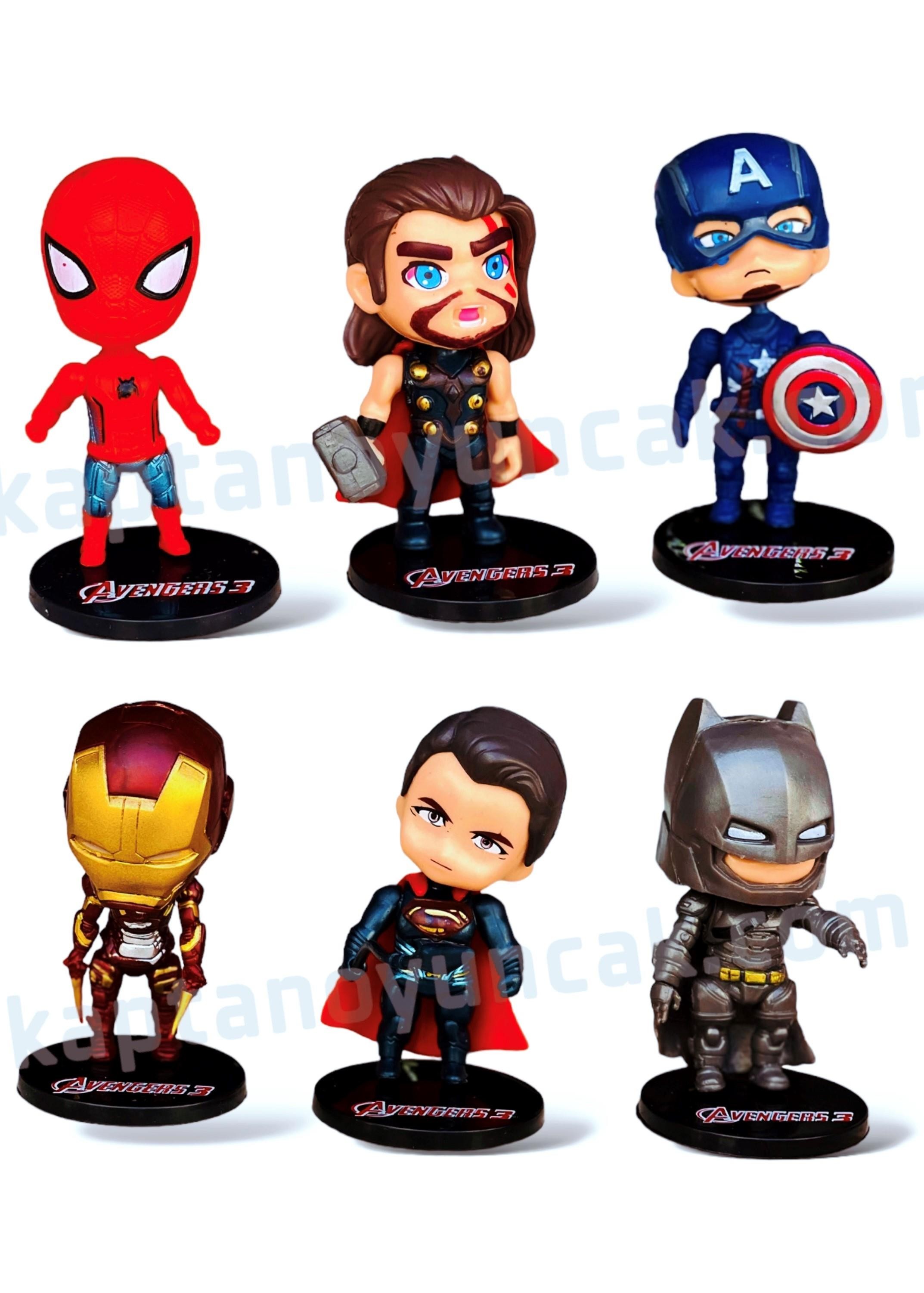 Avengers Süper Kahramanlar Mini 6'lı Figür Oyuncak Örümcek Adam Thor Kaptan Amerika İronman Batman Süper Kahraman