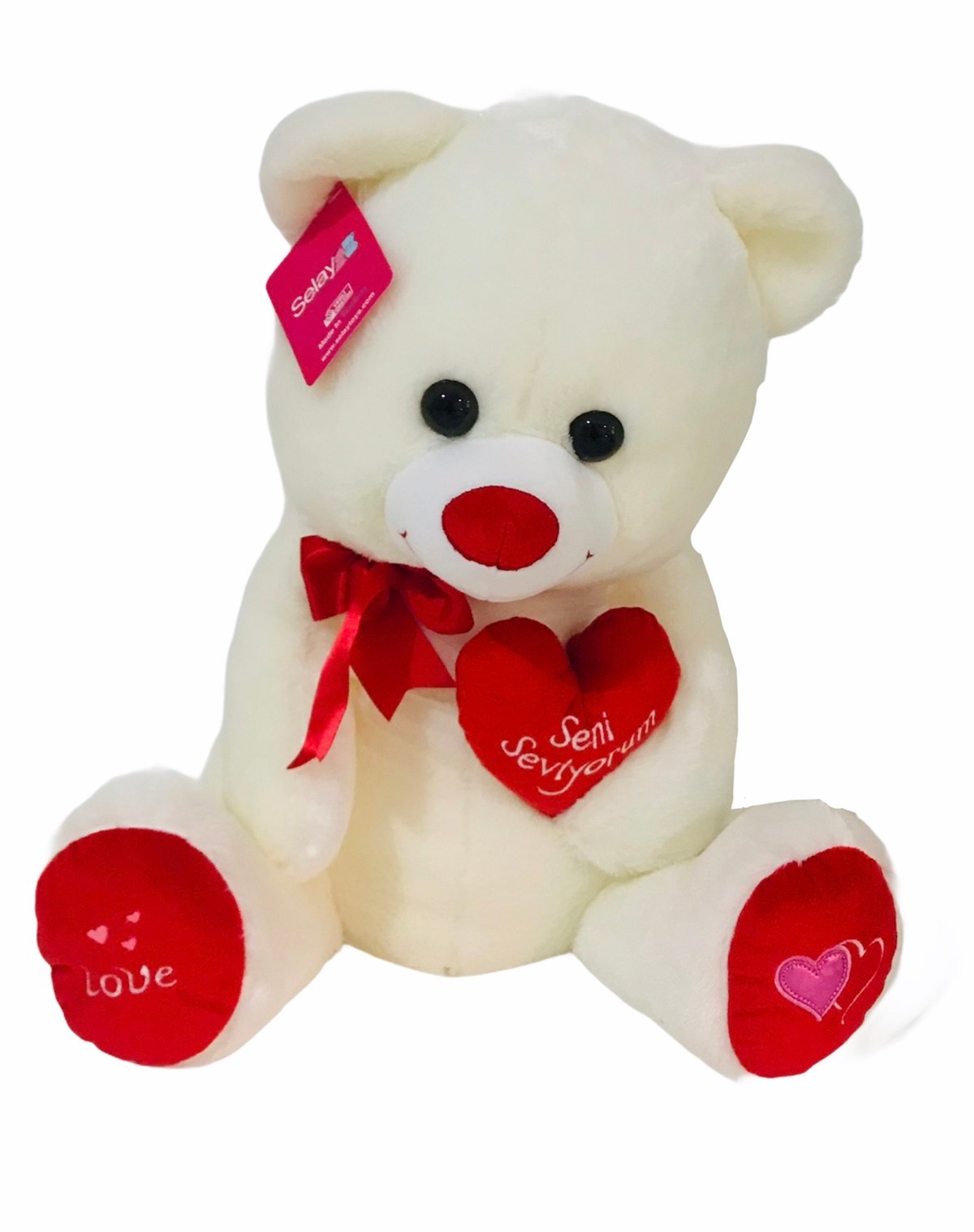 Kalpli Oturan Peluş Ayı 50 Cm Krem