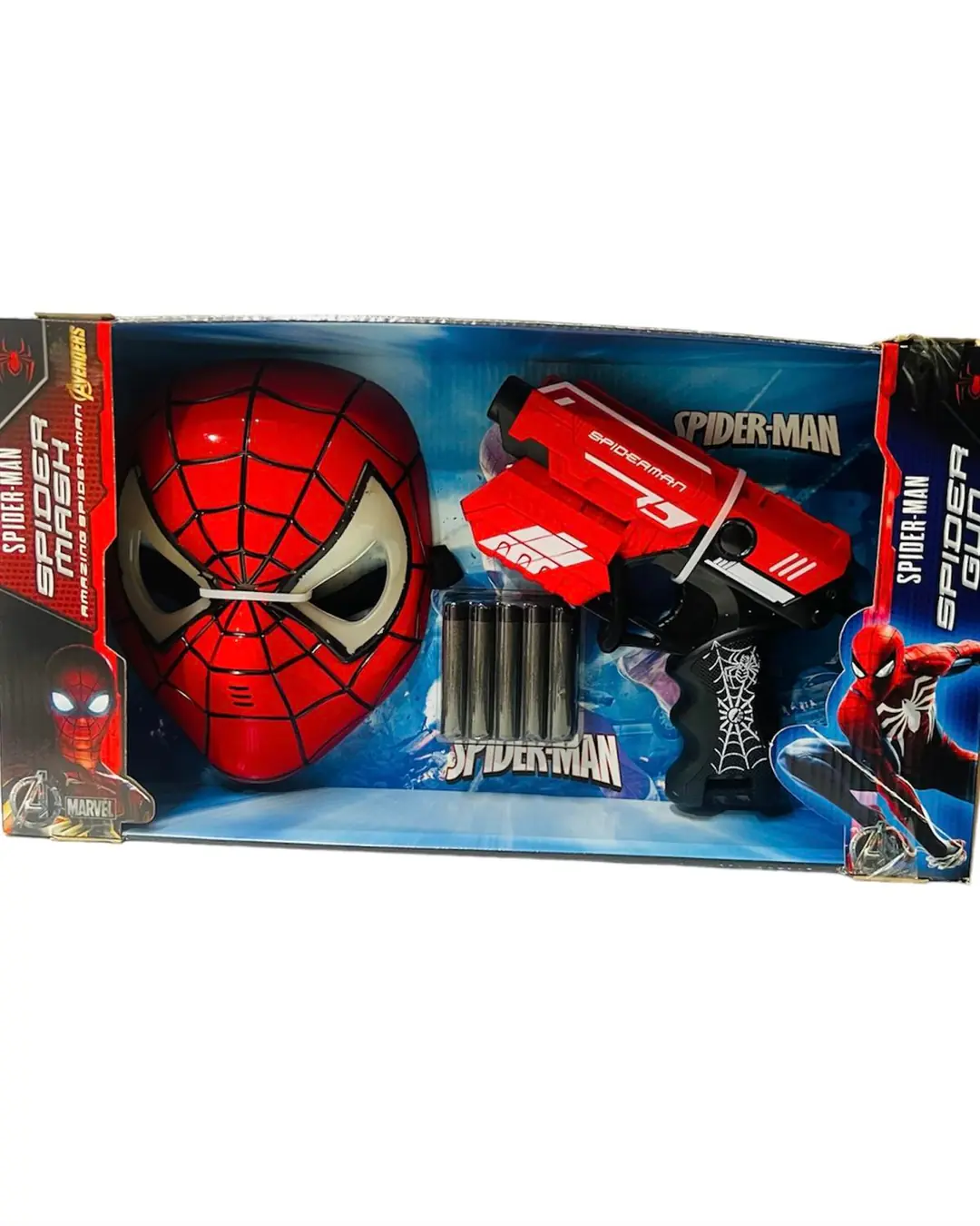 Avengers Işıklı Örümcek Adam Maske Sünger Atan Nerf Tabanca 2'li