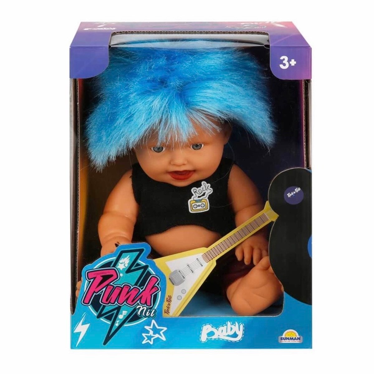 Punk Nil Renkli Saçlı Bebek