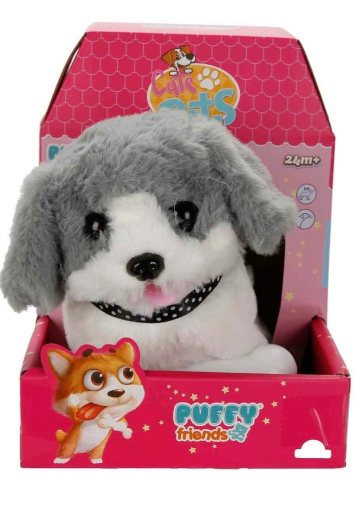 Sesli ve Hareketli Gri Peluş Köpek